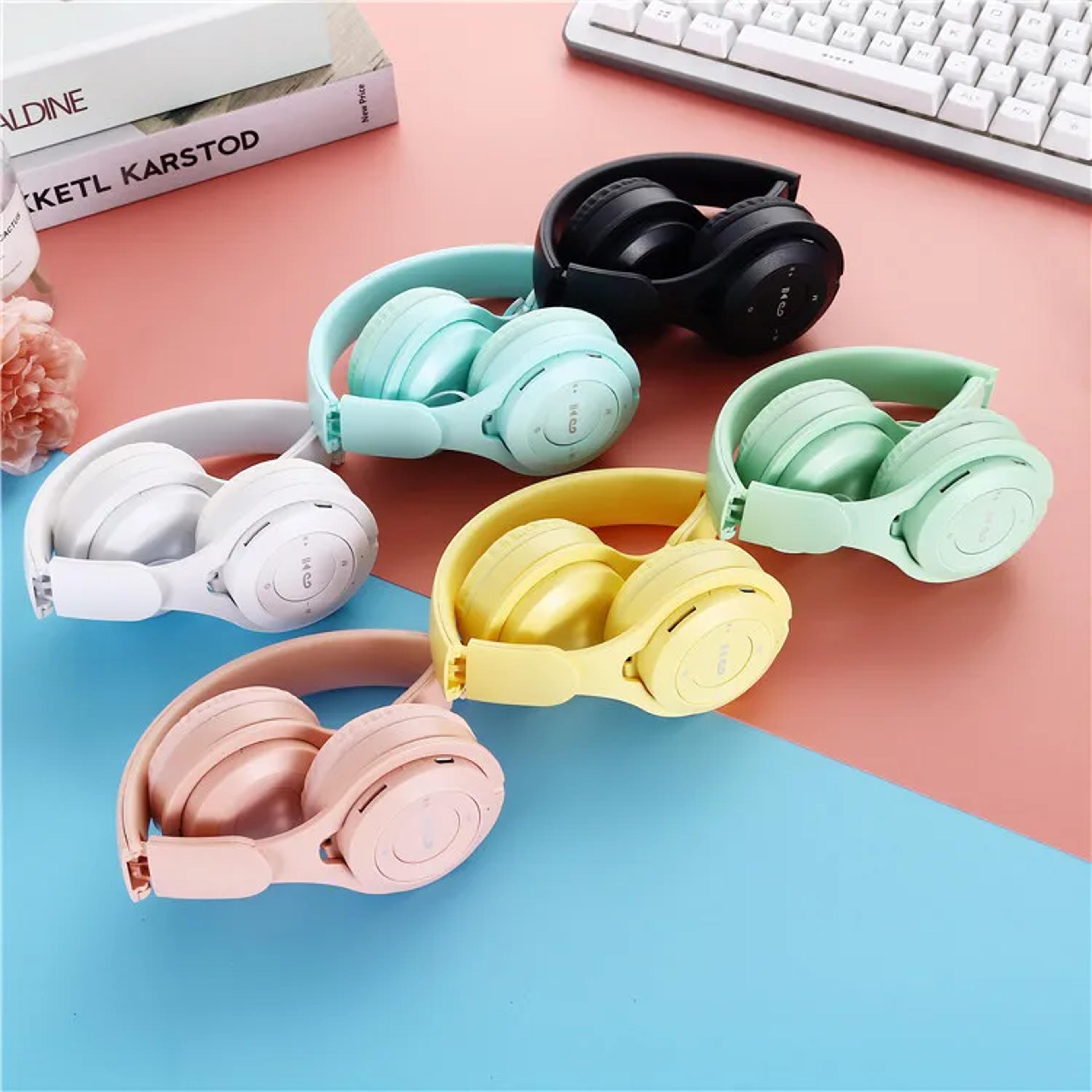 macaron wireless bluetooth headband headphones with mic stereo gaming headset