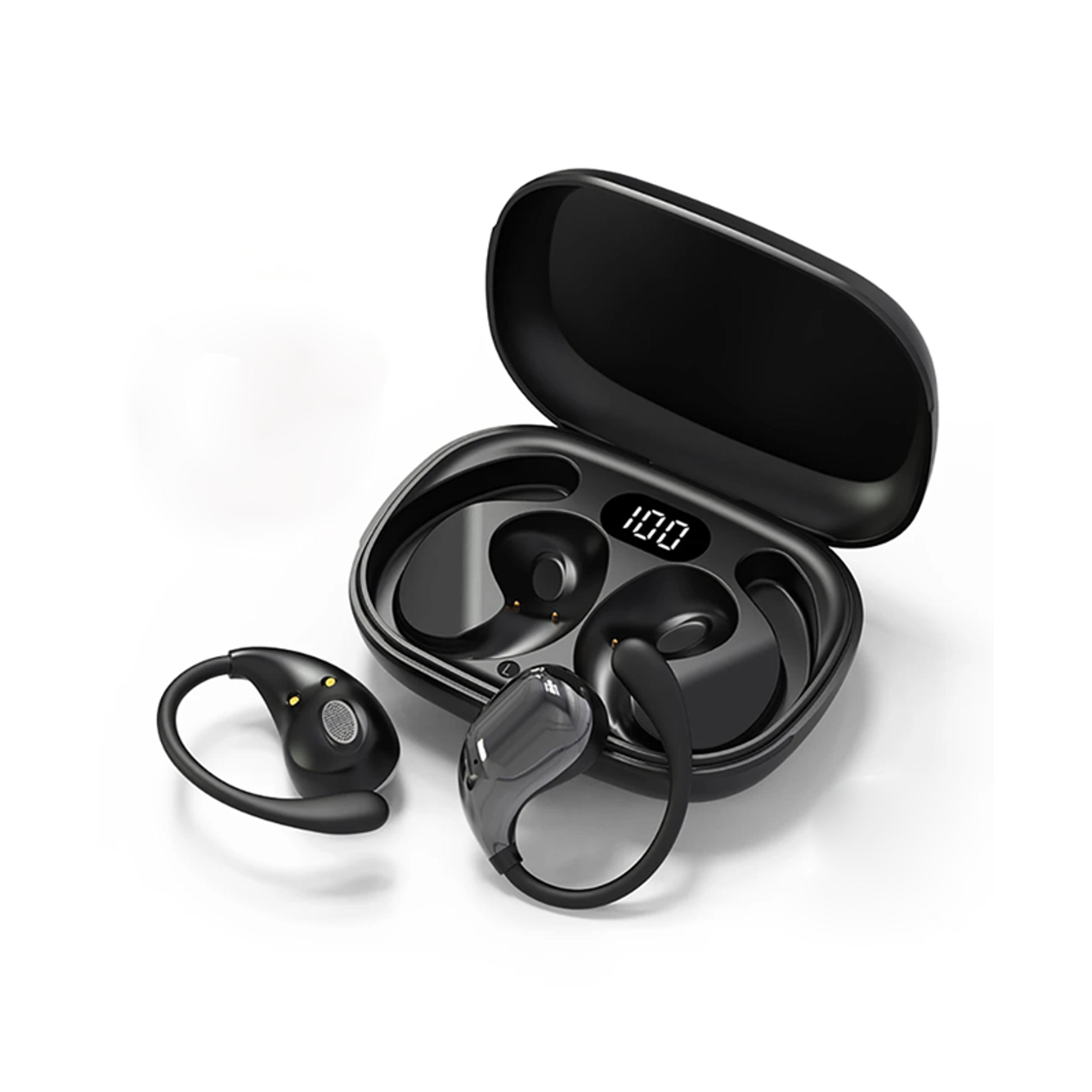 wireless bluetooth ear hook headphones hifi stereo waterproof earbuds with led display