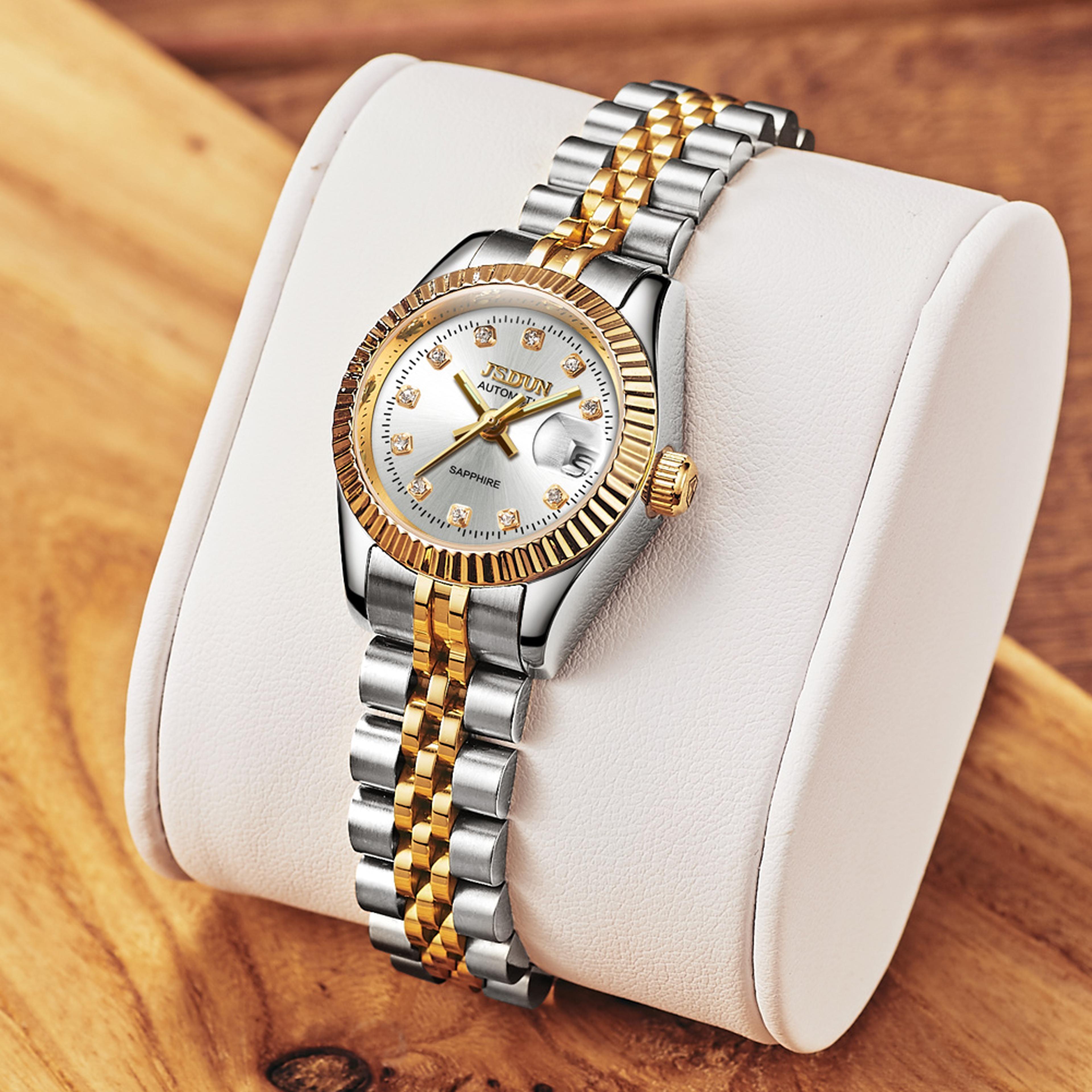 elegant womens automatic watch with sapphire crystal and auto date