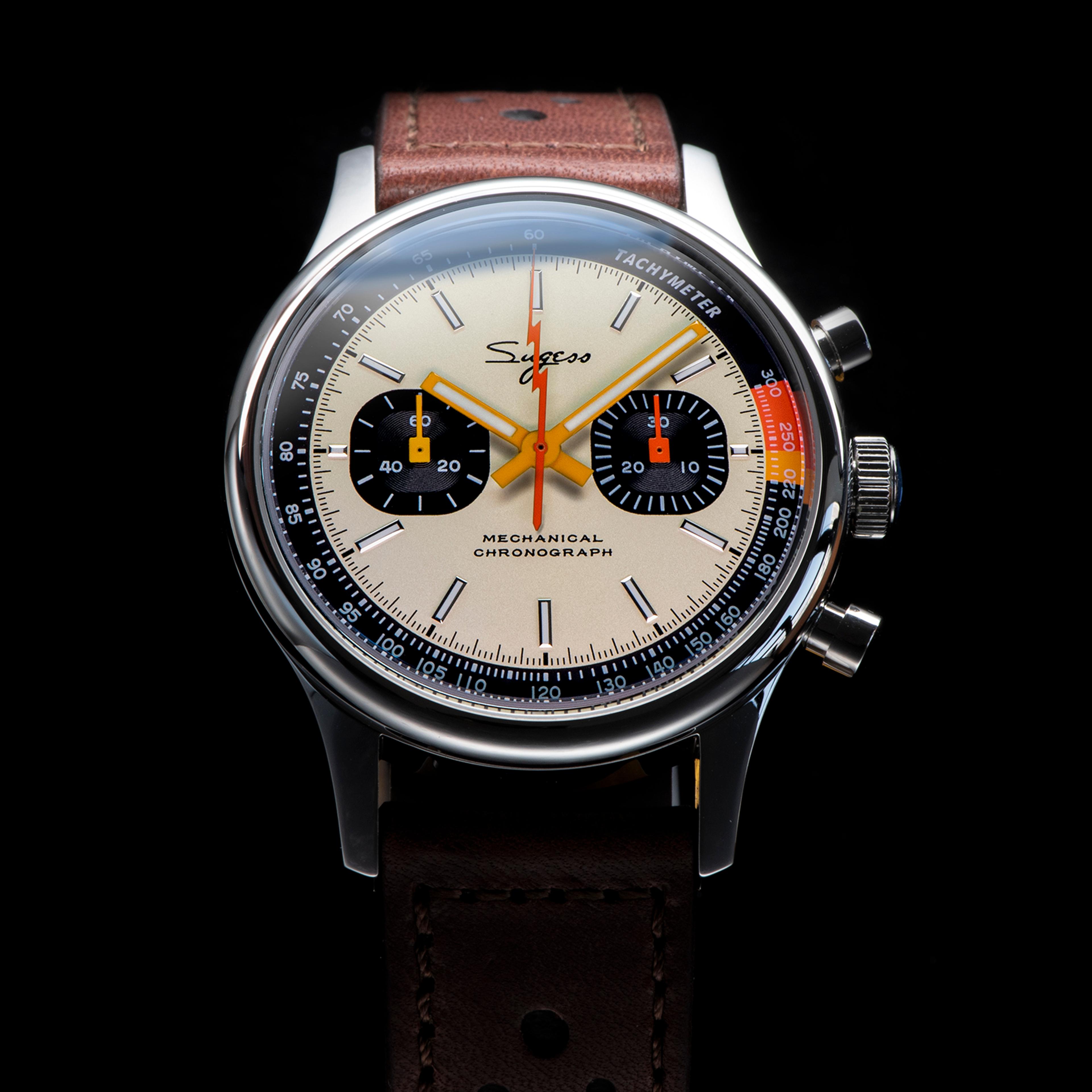 mechanical chronograph watch with sapphire crystal pilot racing design