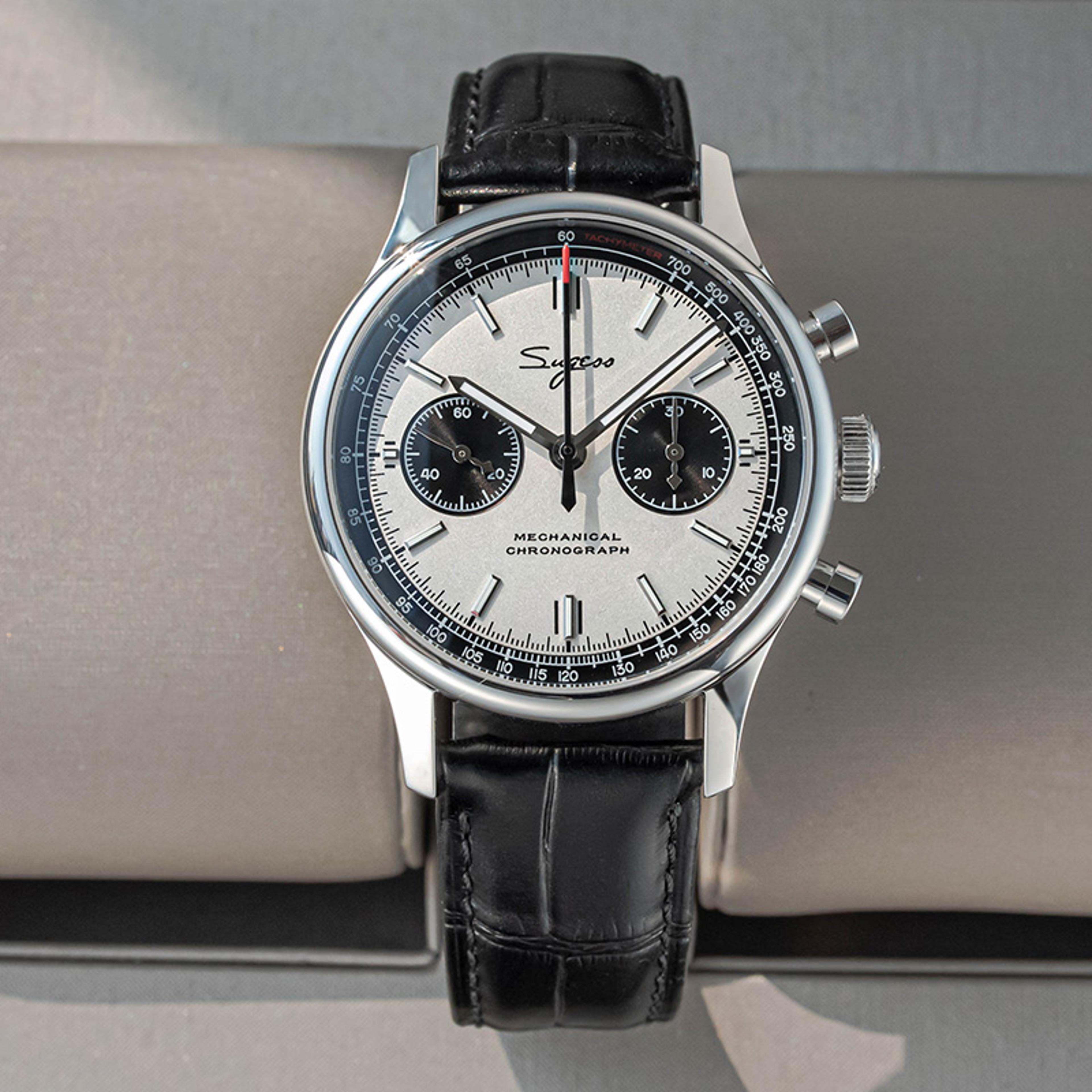 mechanical chronograph panda watch military style mens wristwatch