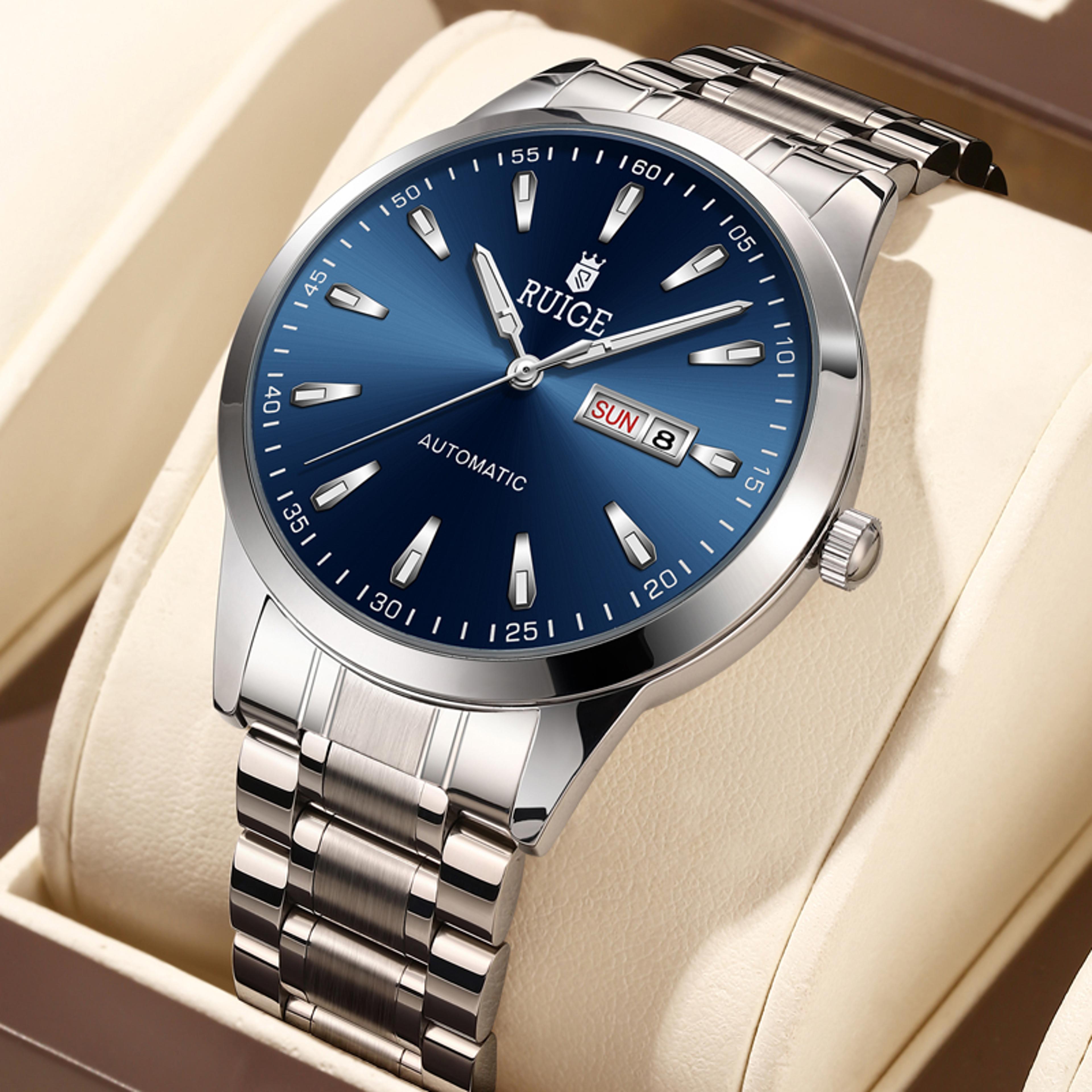 weekly calendar mechanical watch for men stainless steel business automatic wristwatch
