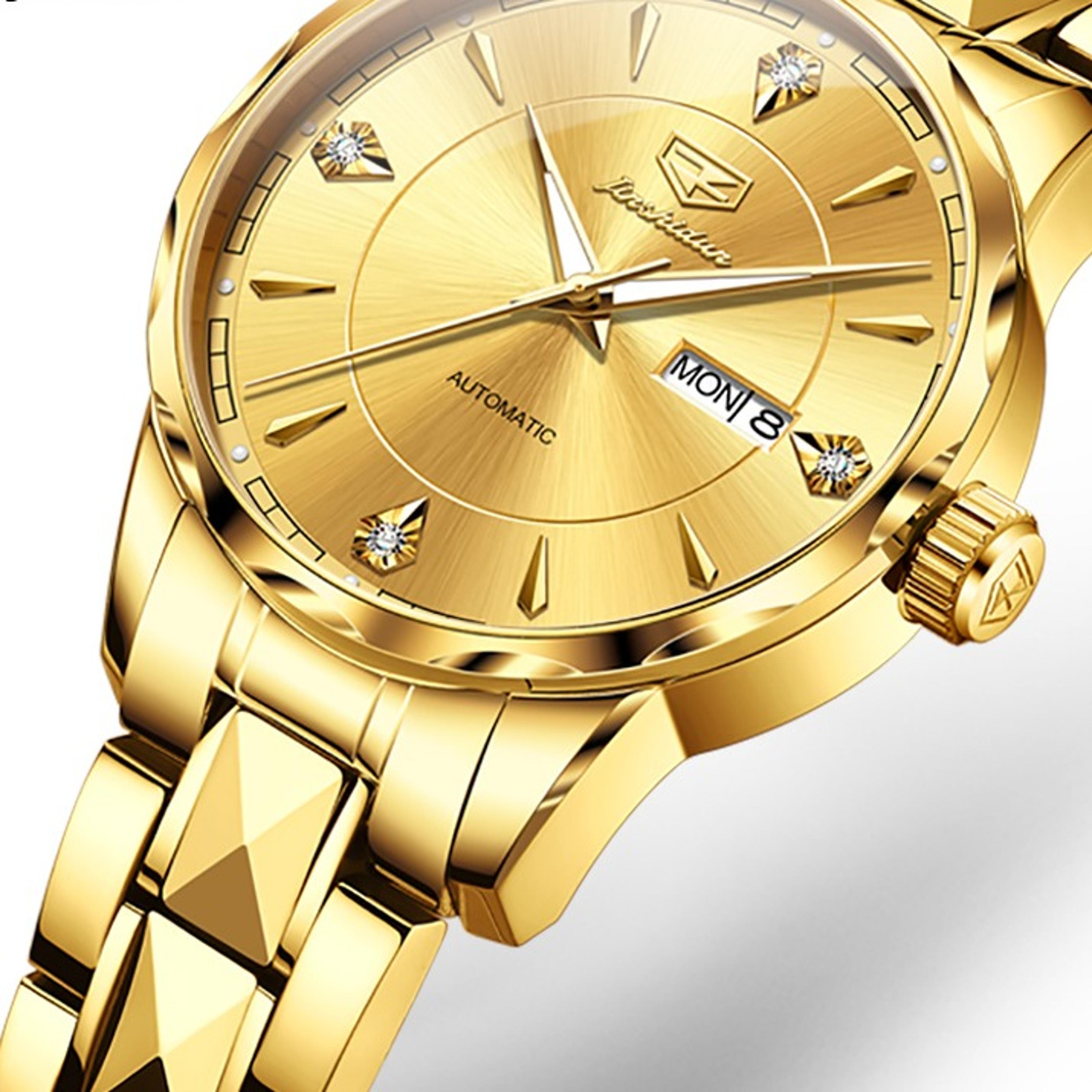 elegant women automatic mechanical watch with dual calendar and tungsten steel bracelet