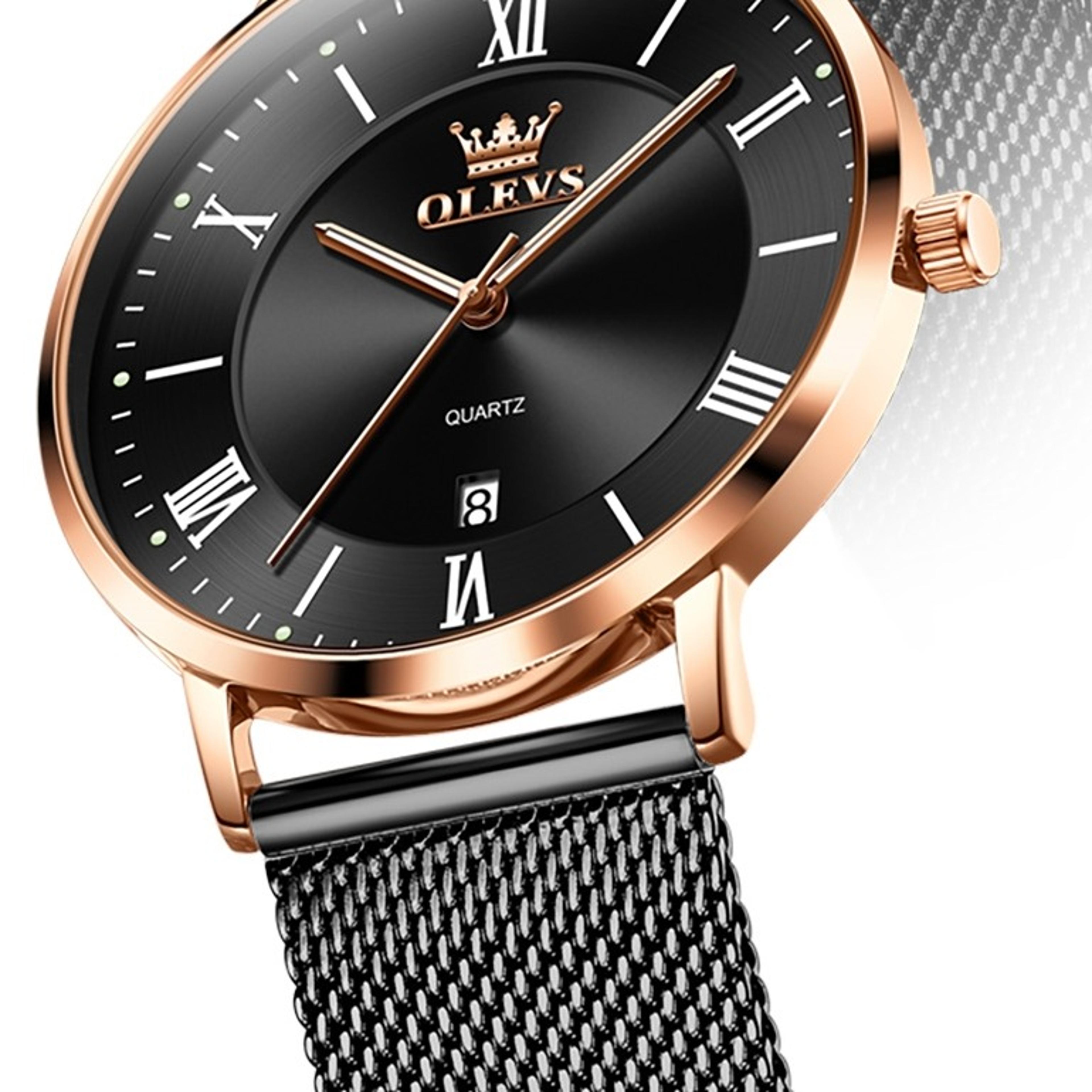 ultra thin mens quartz watch with mesh steel strap date and luminous display