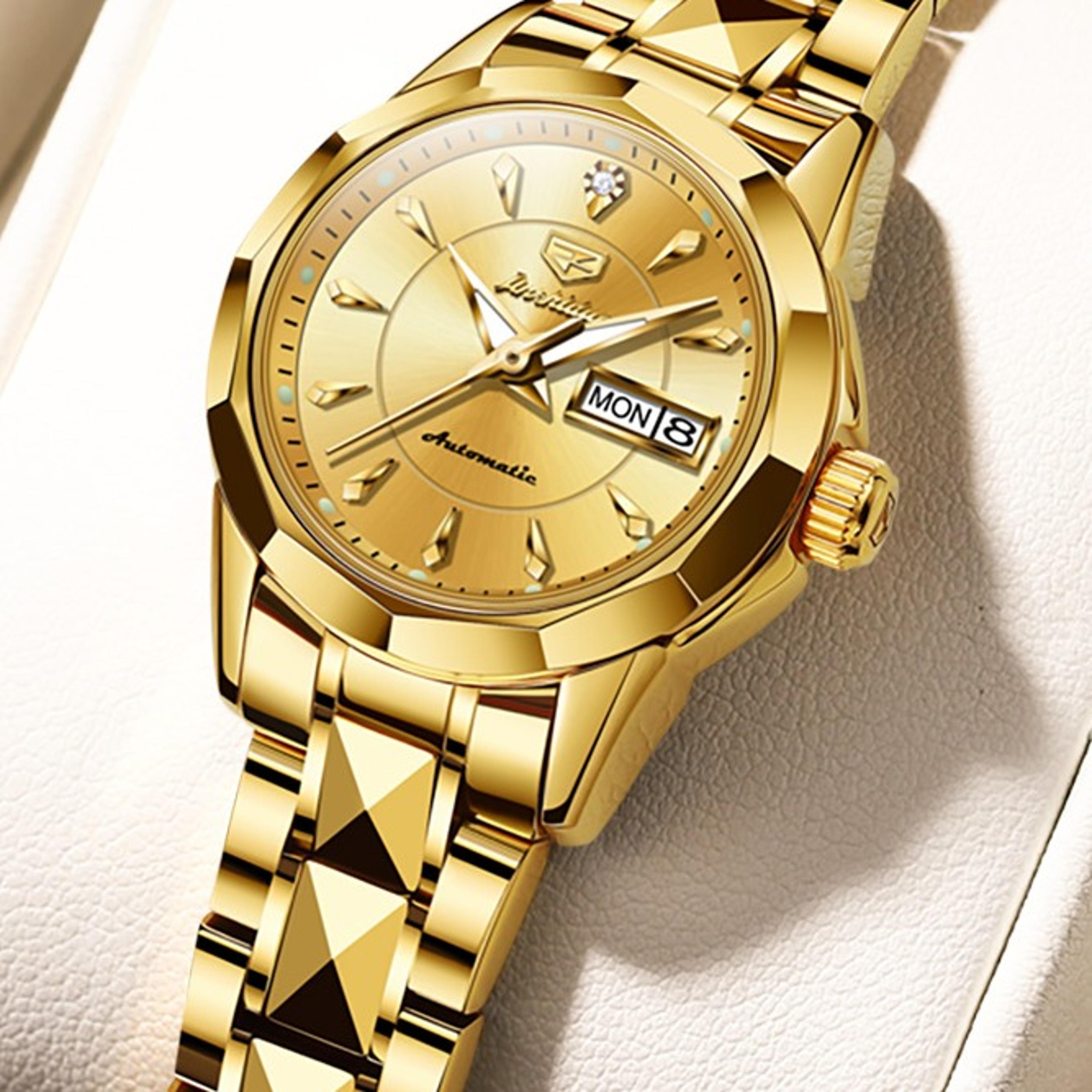 elegant women automatic mechanical watch with dual calendar luminous waterproof design