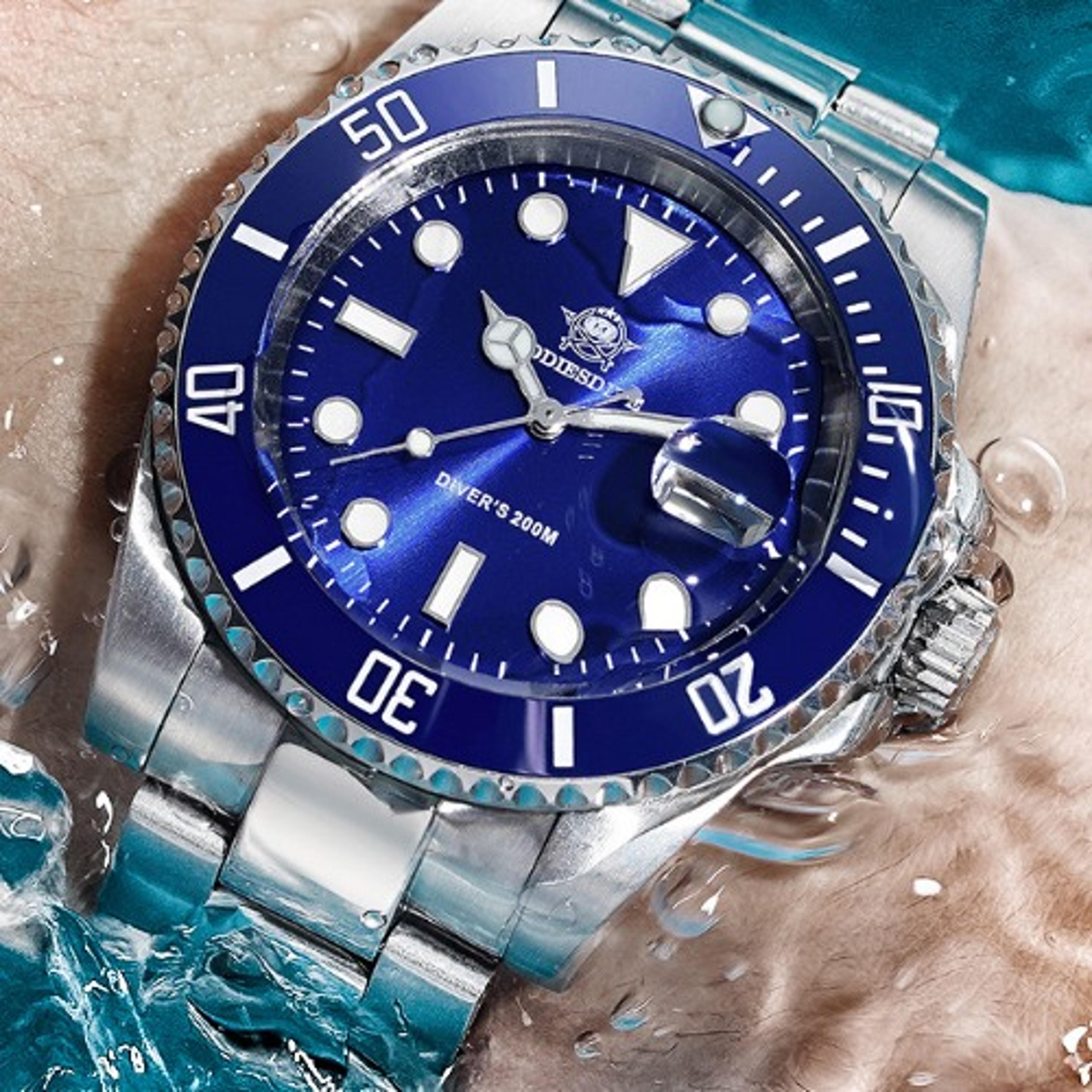 ceramic bezel quartz watch water resistant blue luminous sports watch