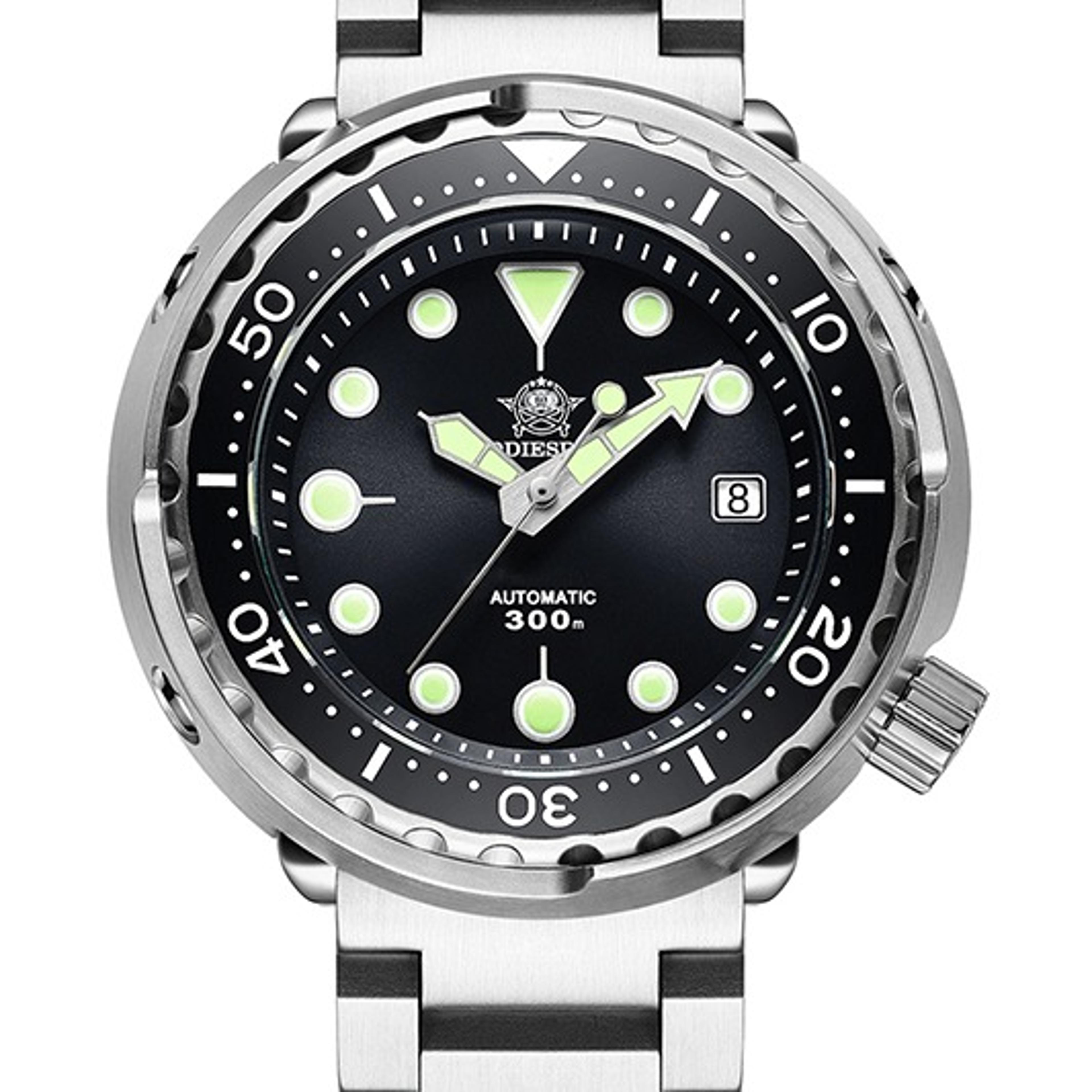 mens mechanical watch with sapphire glass stainless steel diving design