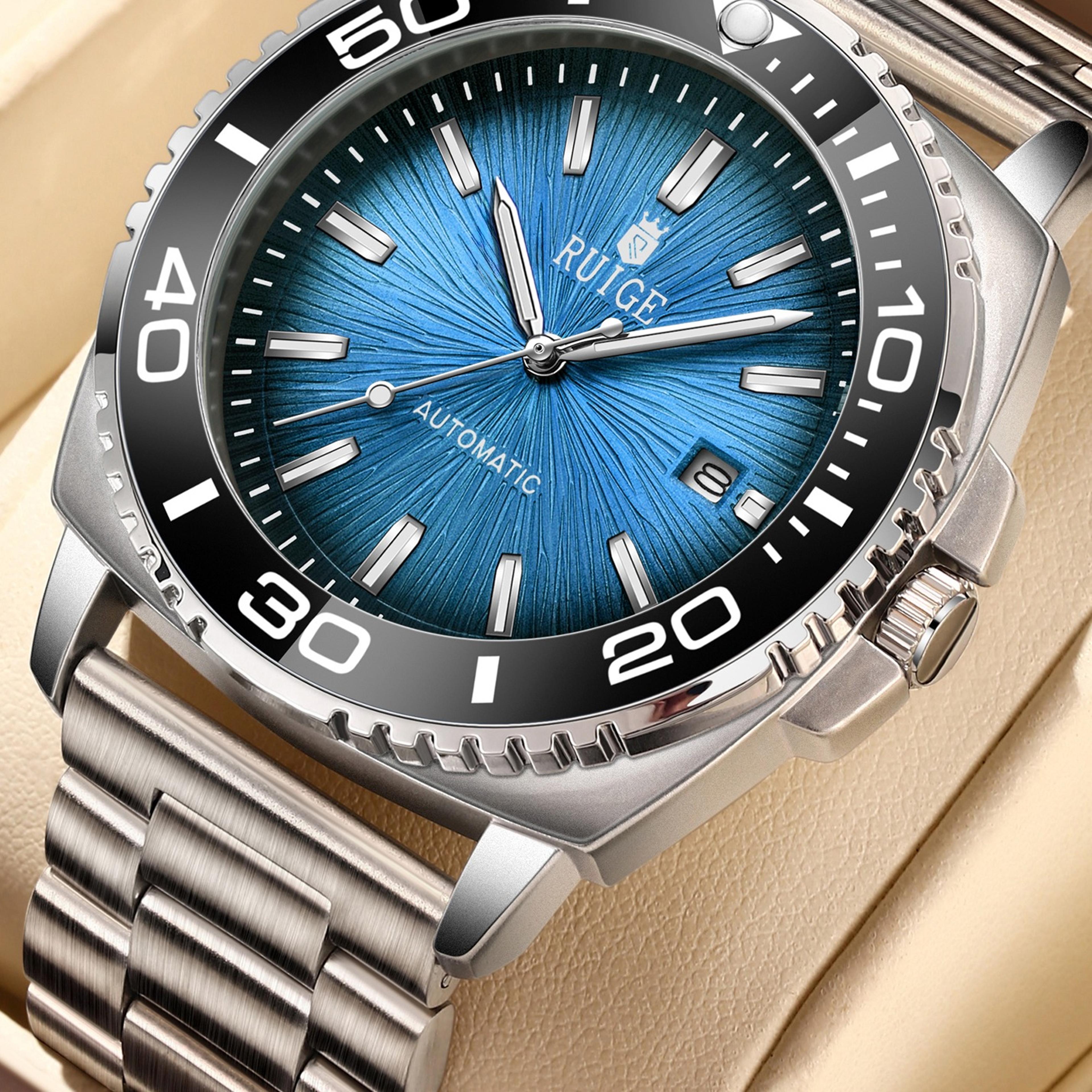 mens automatic mechanical watch stainless steel calendar waterproof luxury wristwatch