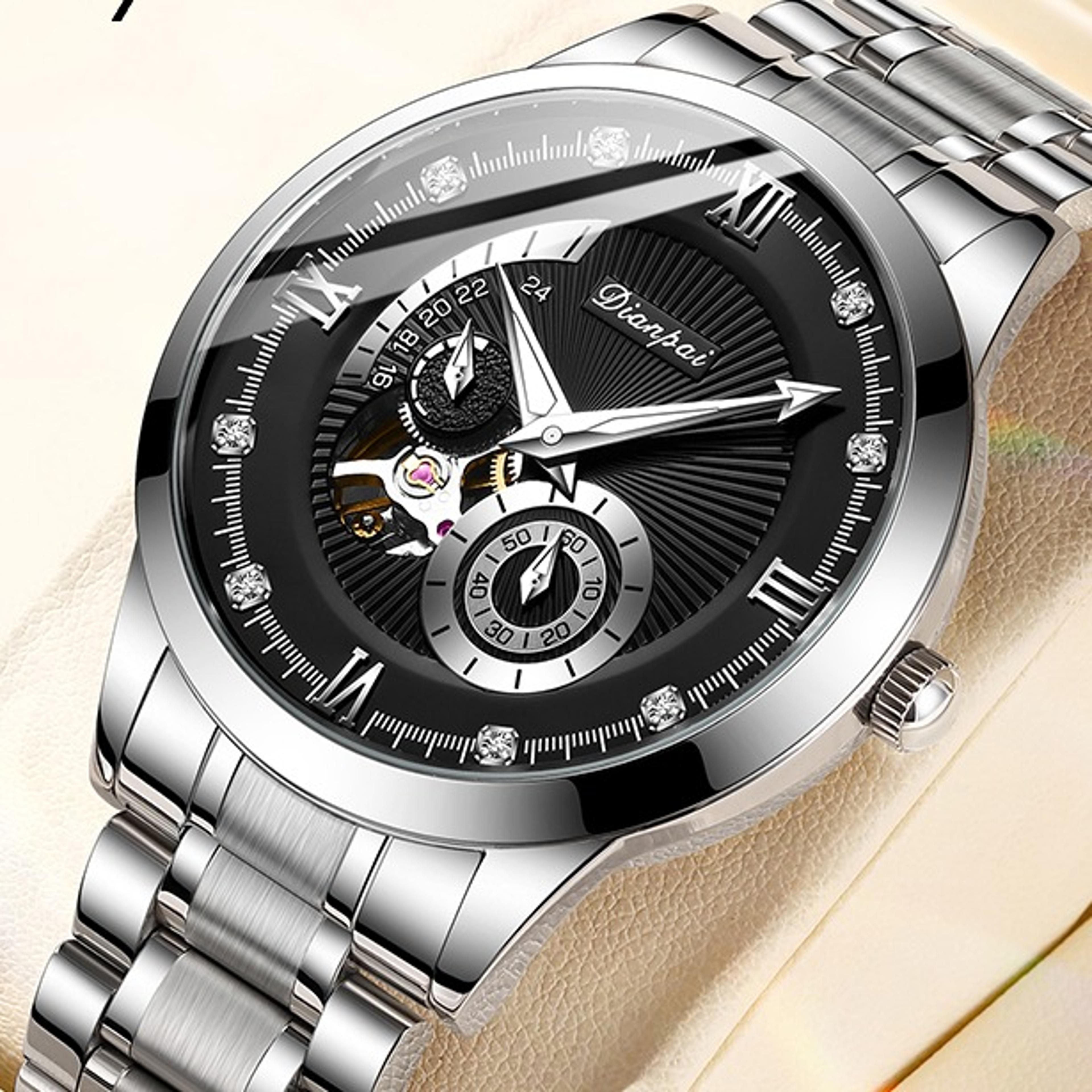 black warrior automatic mechanical watch for men hollow stainless steel waterproof luxury timepiece
