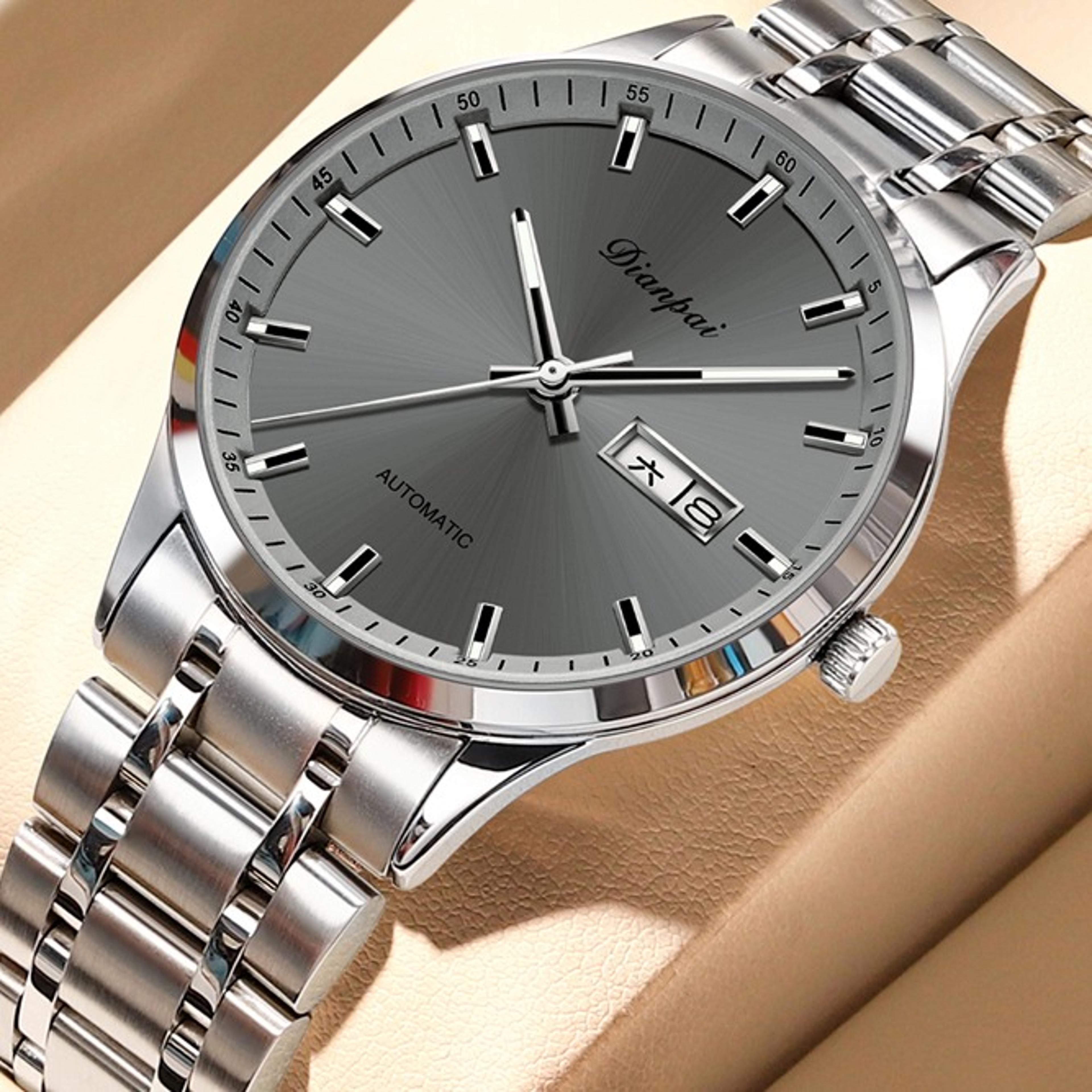 luxury mens automatic mechanical watch stainless steel calendar waterproof night light watch