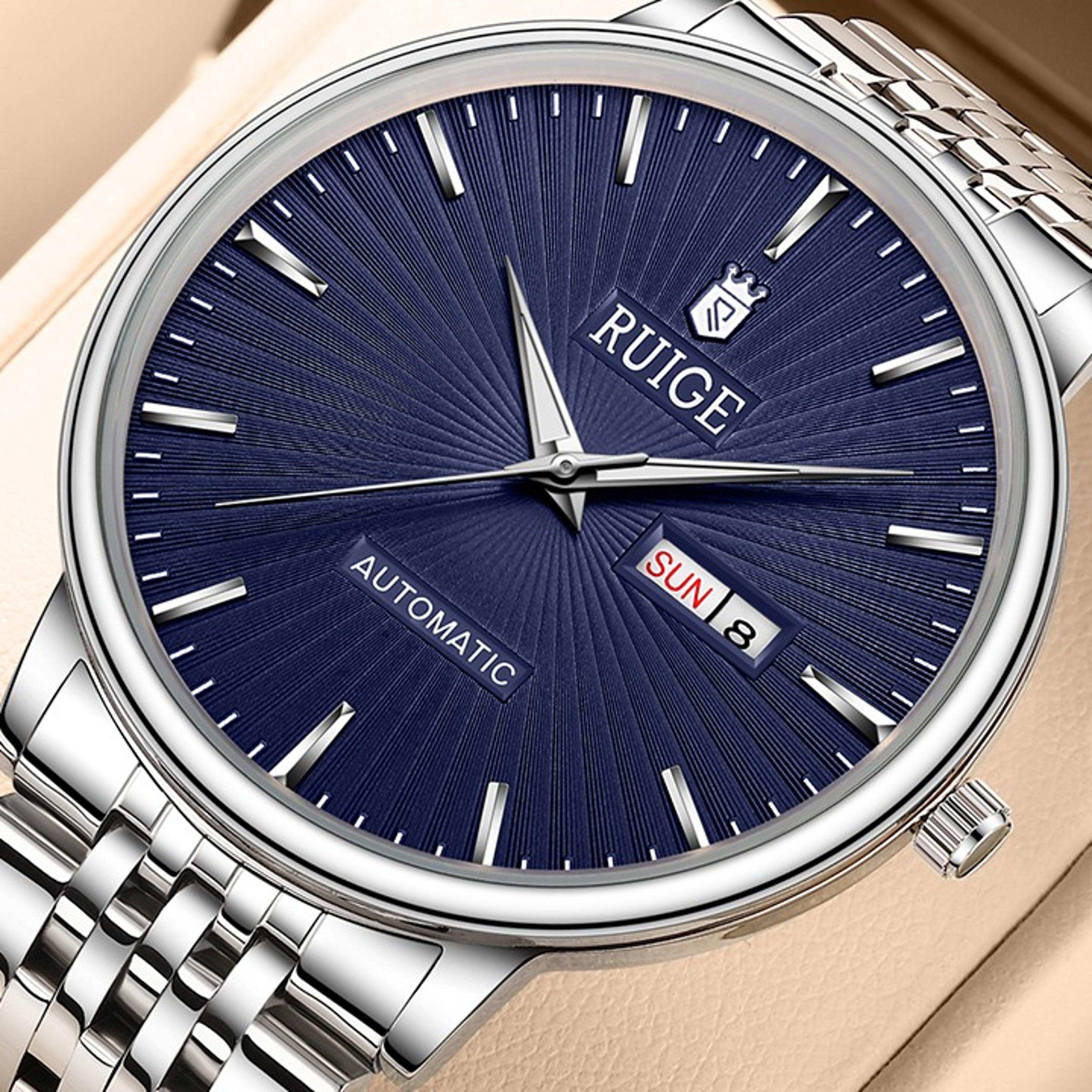automatic mechanical watch for men with dual calendar stainless steel design