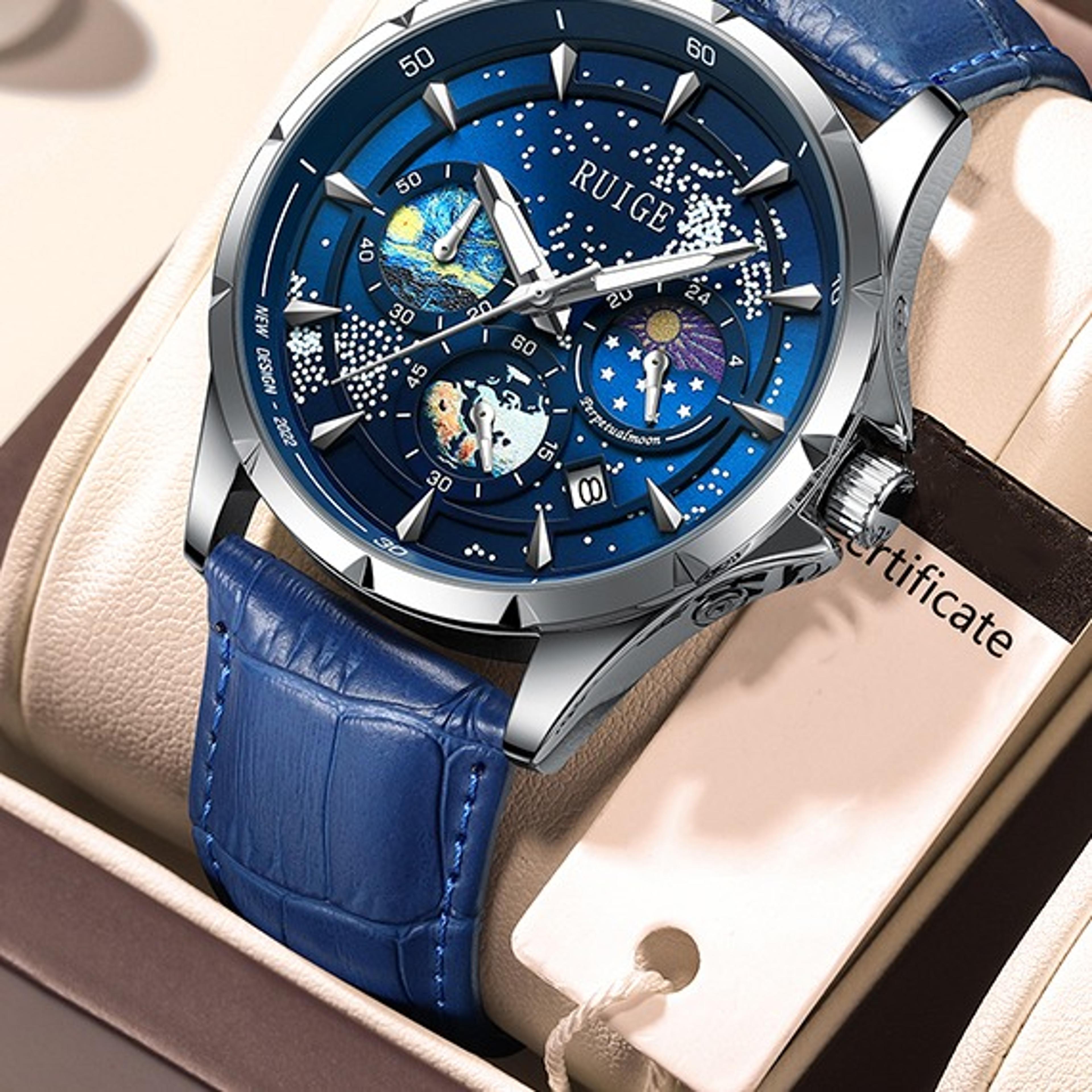 star sea multifunctional luminous quartz watch sun moon star design waterproof business watch