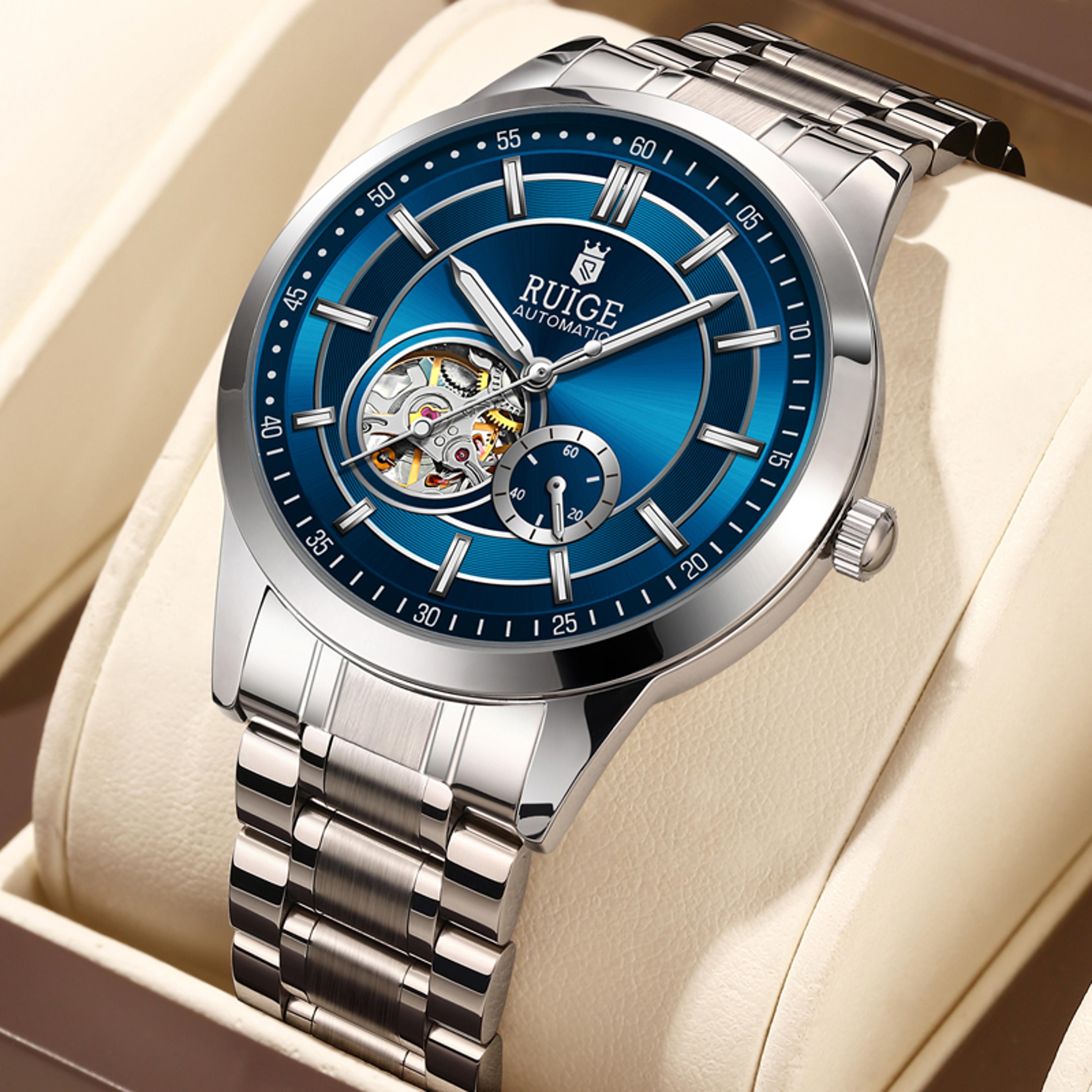 hollow mechanical movement men's stainless steel luxury waterproof watch
