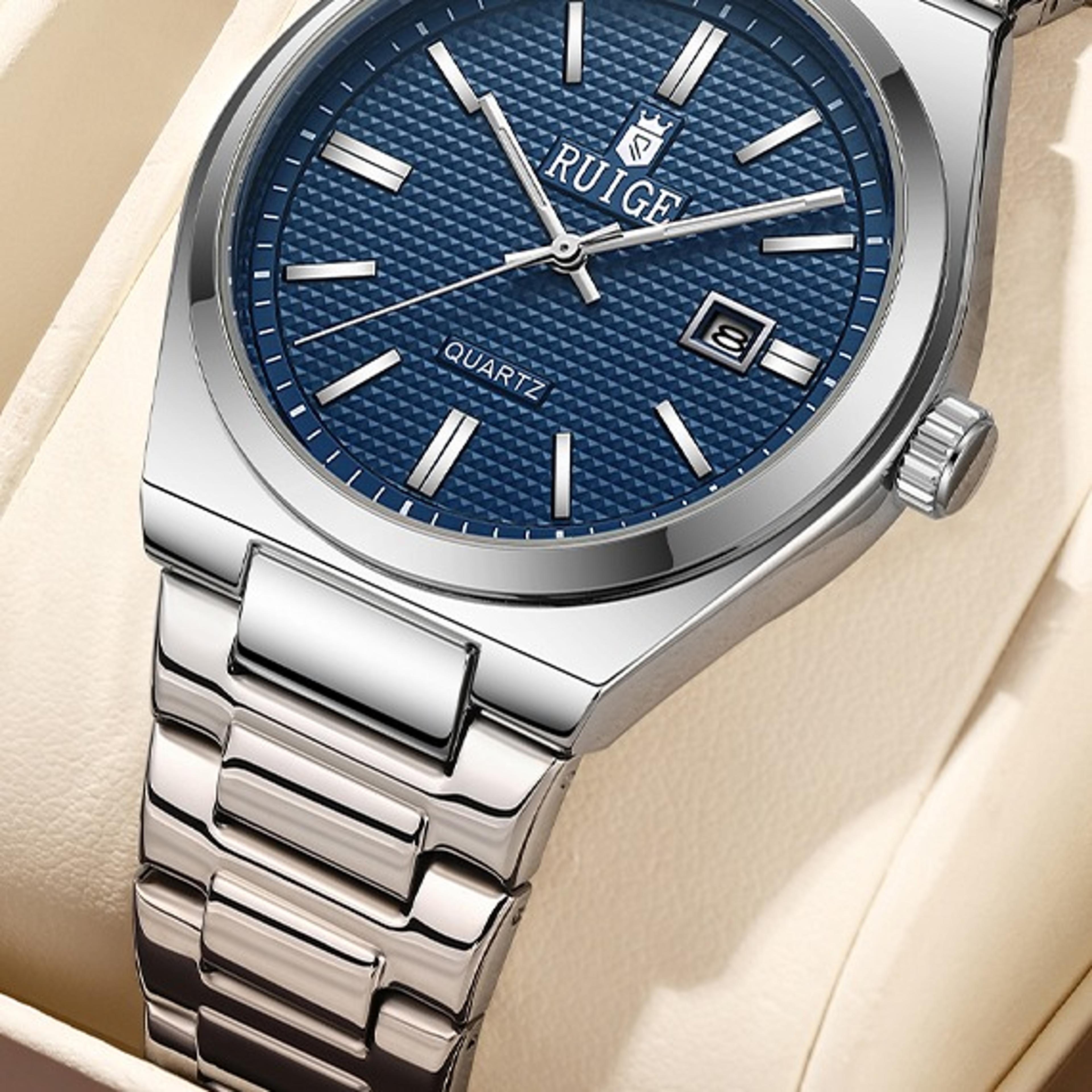 stainless steel quartz watch with calendar night light waterproof business style