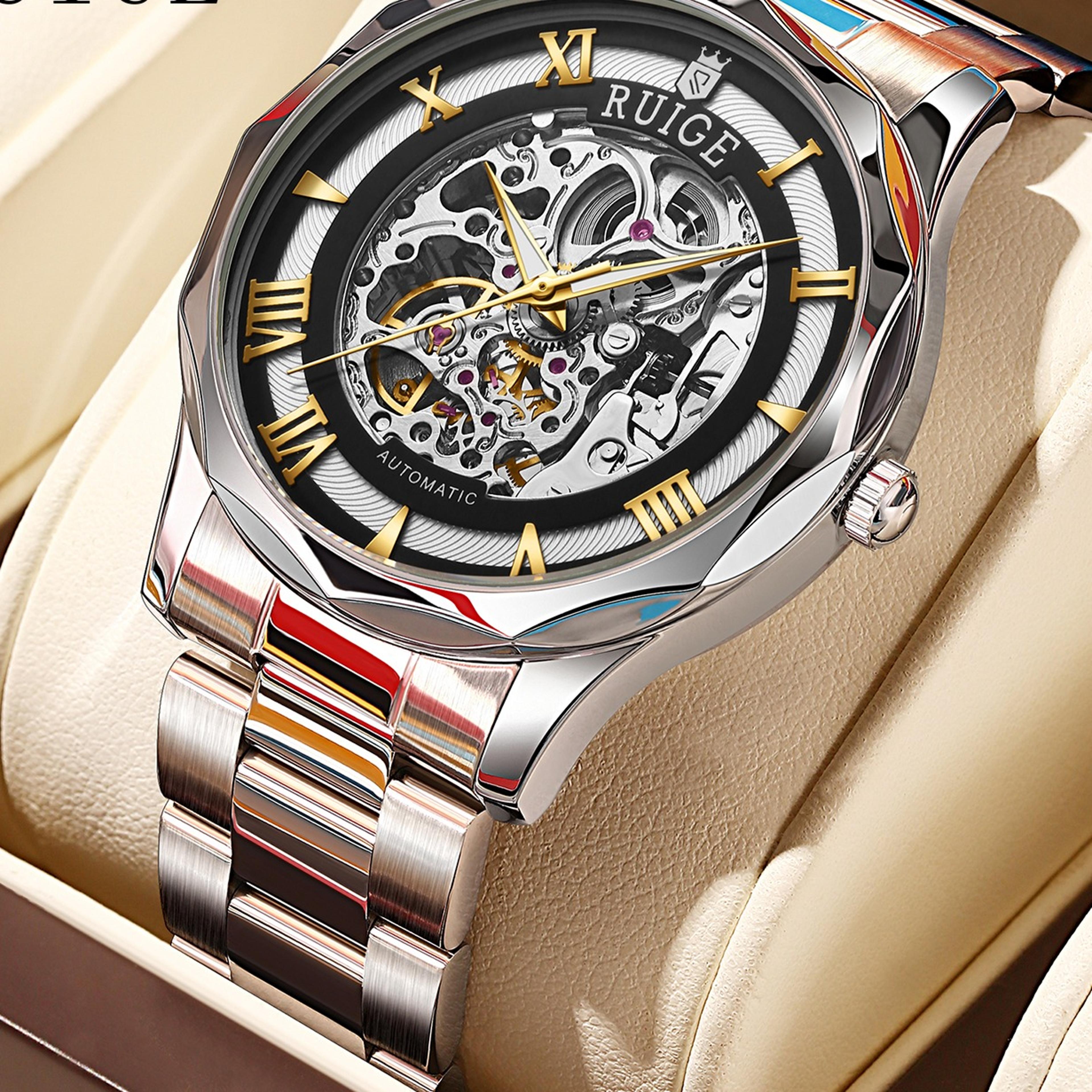 double sided hollow automatic mechanical watch for men stainless steel waterproof fashion timepiece