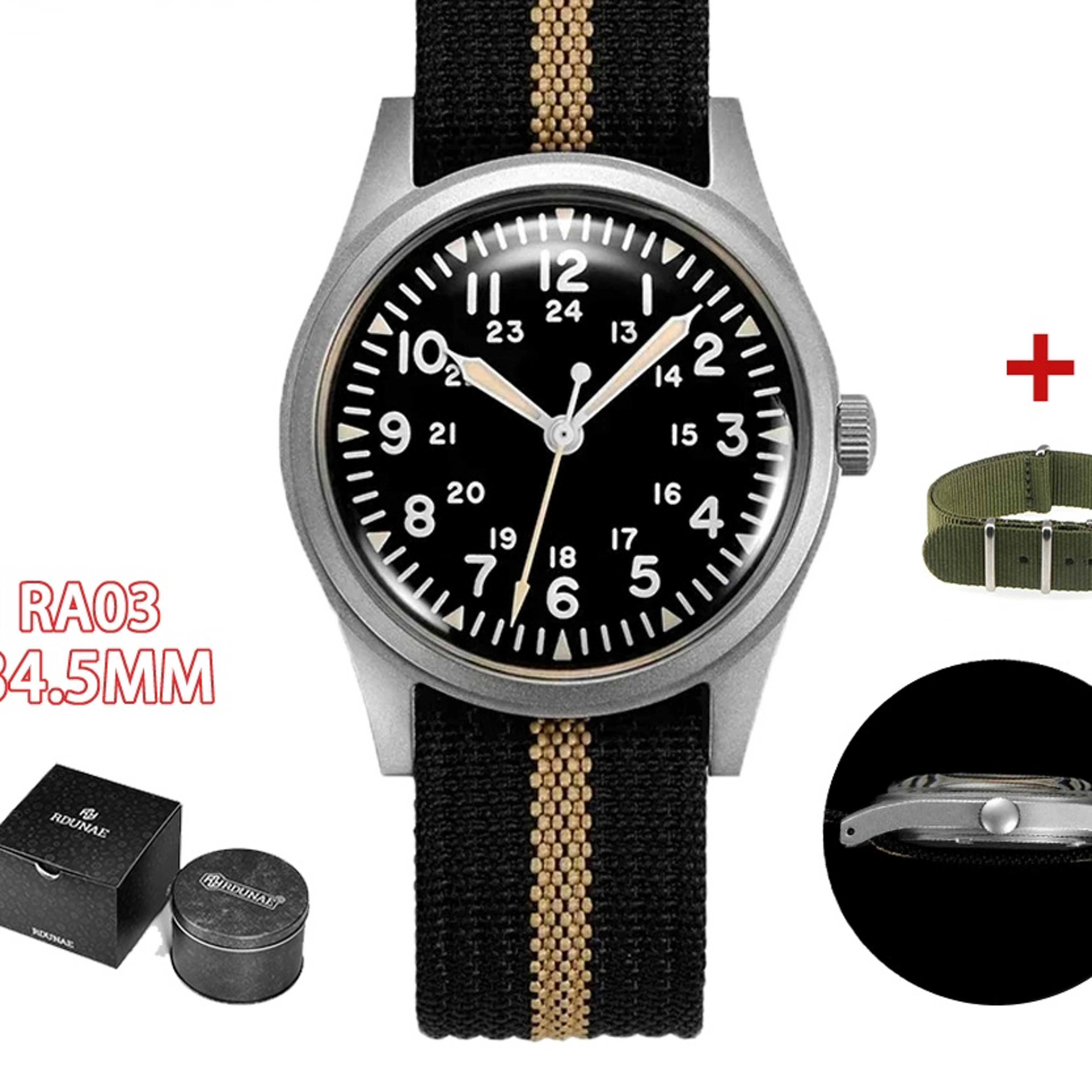 mens military quartz watch 35mm retro stainless steel sports wristwatch