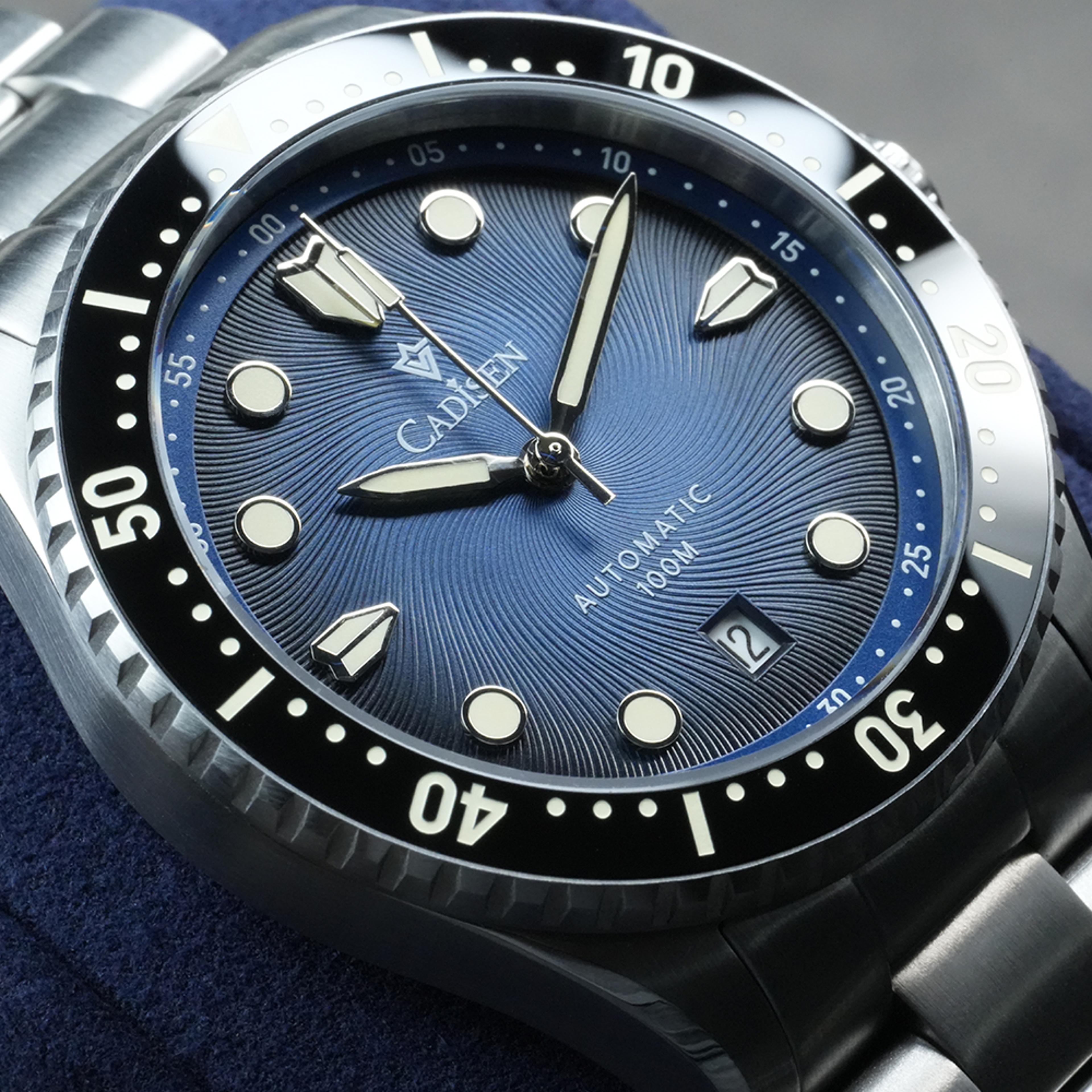 luxury automatic mechanical sapphire watch with movement blue dial