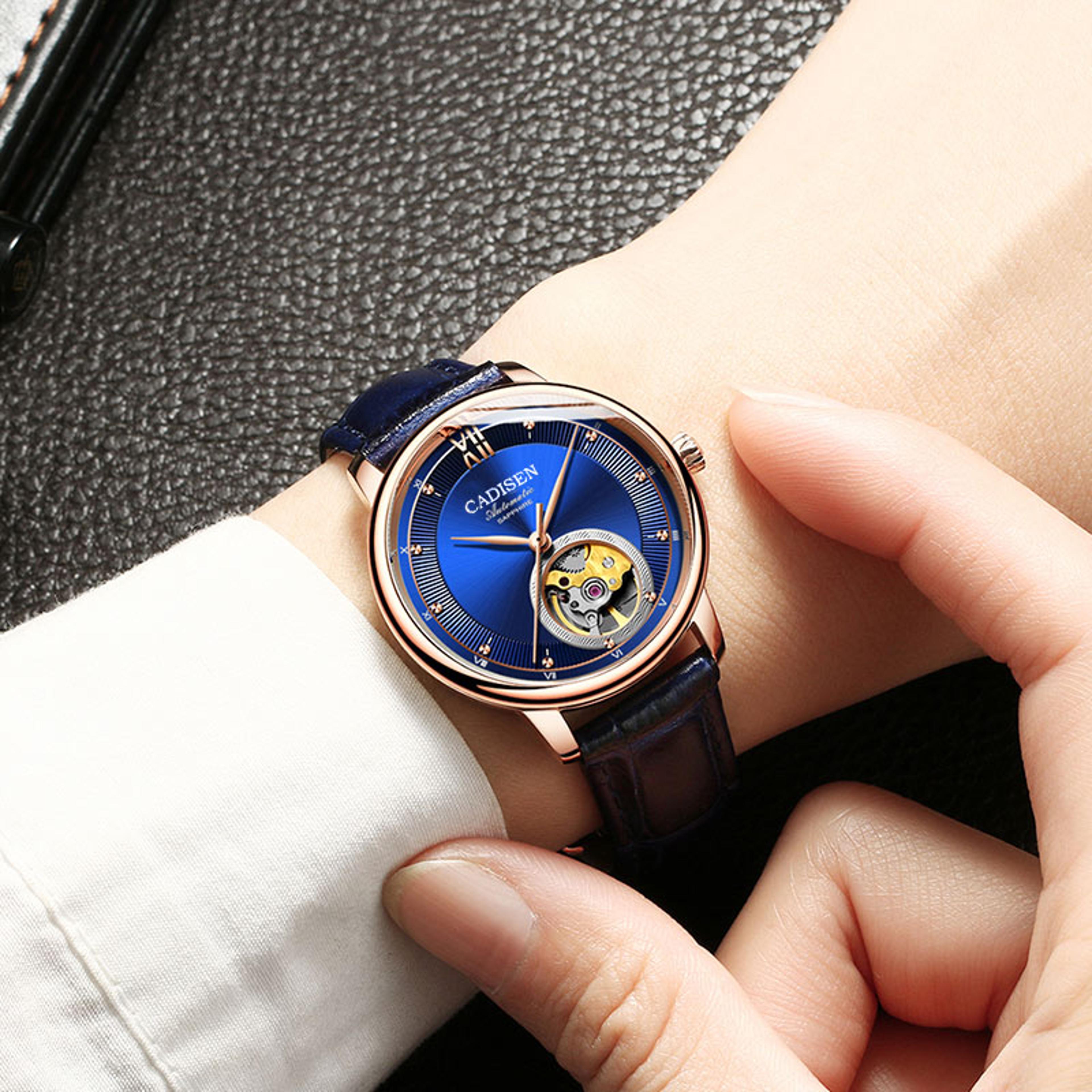 automatic mechanical watch men sapphire hollow dial ultra thin leather wristwatch