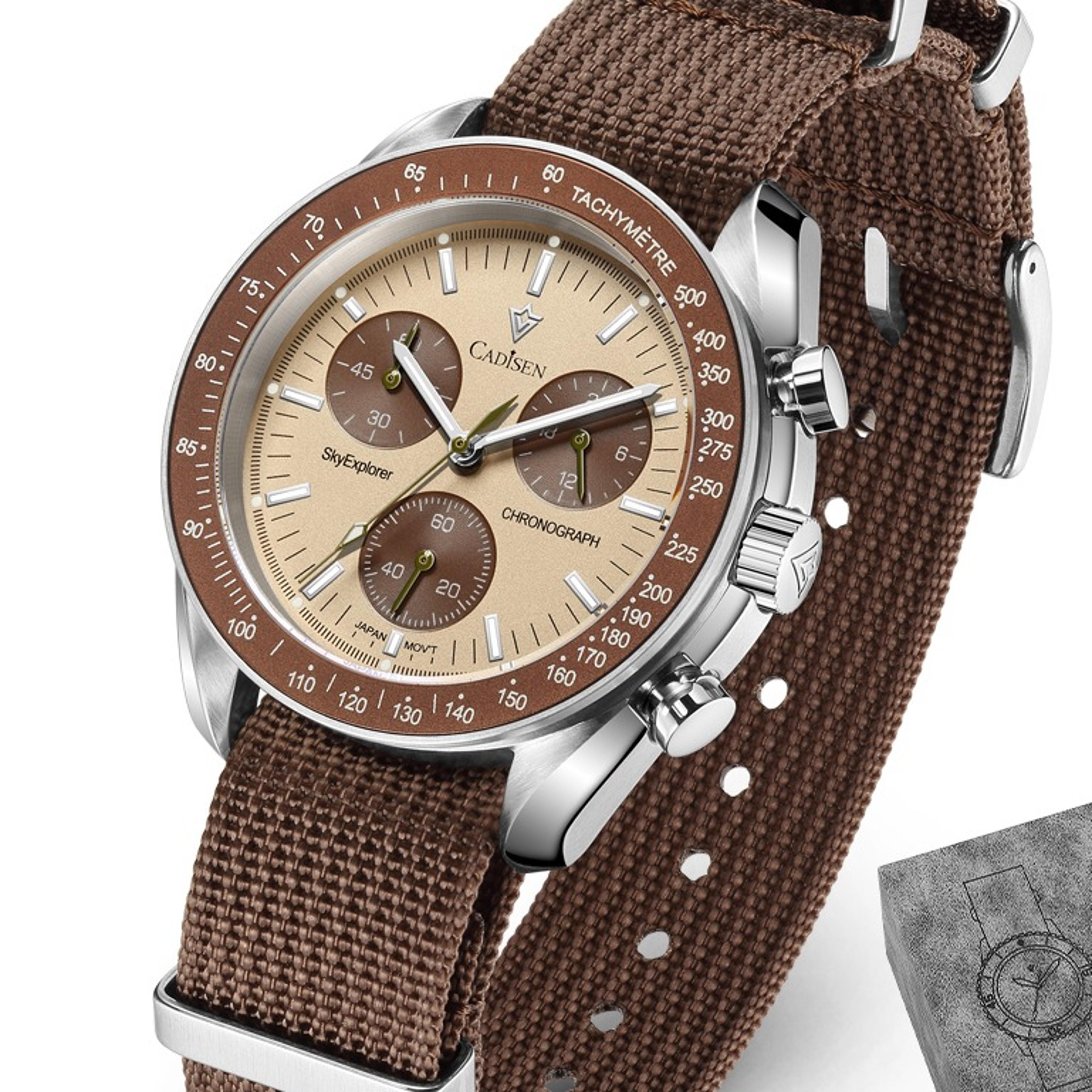 luxury mens quartz chronograph watch with japan movement canvas strap gift box