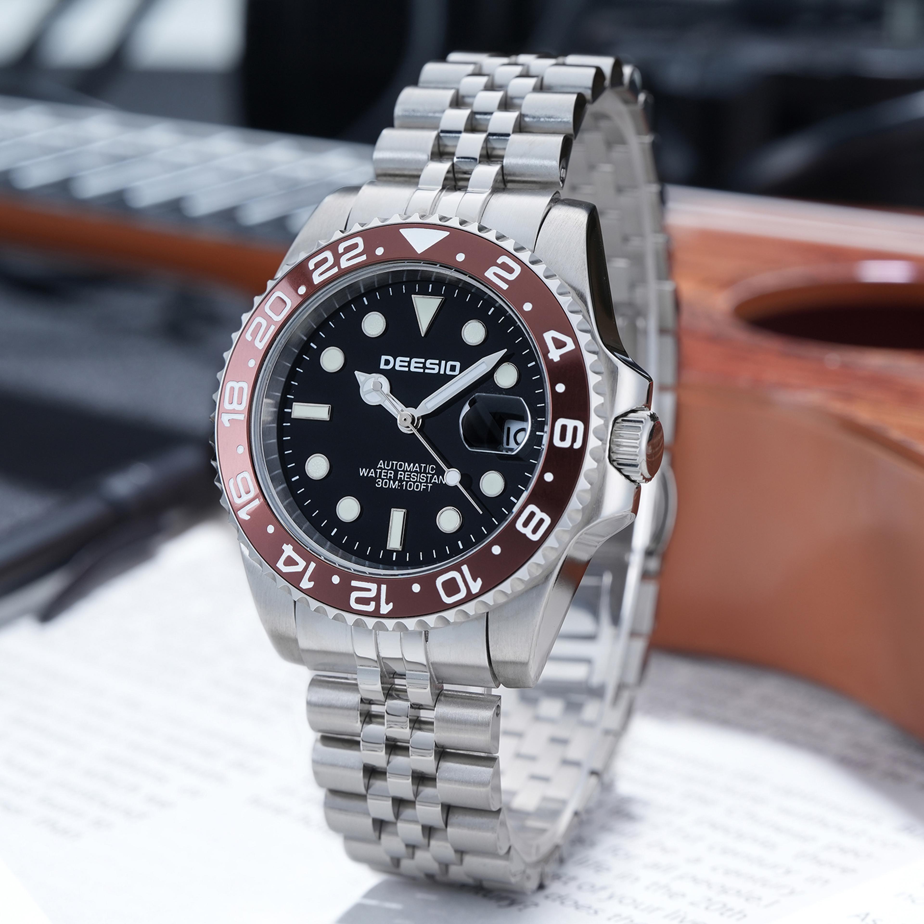 automatic mechanical watch stainless steel luxury business wristwatch with luminous date display
