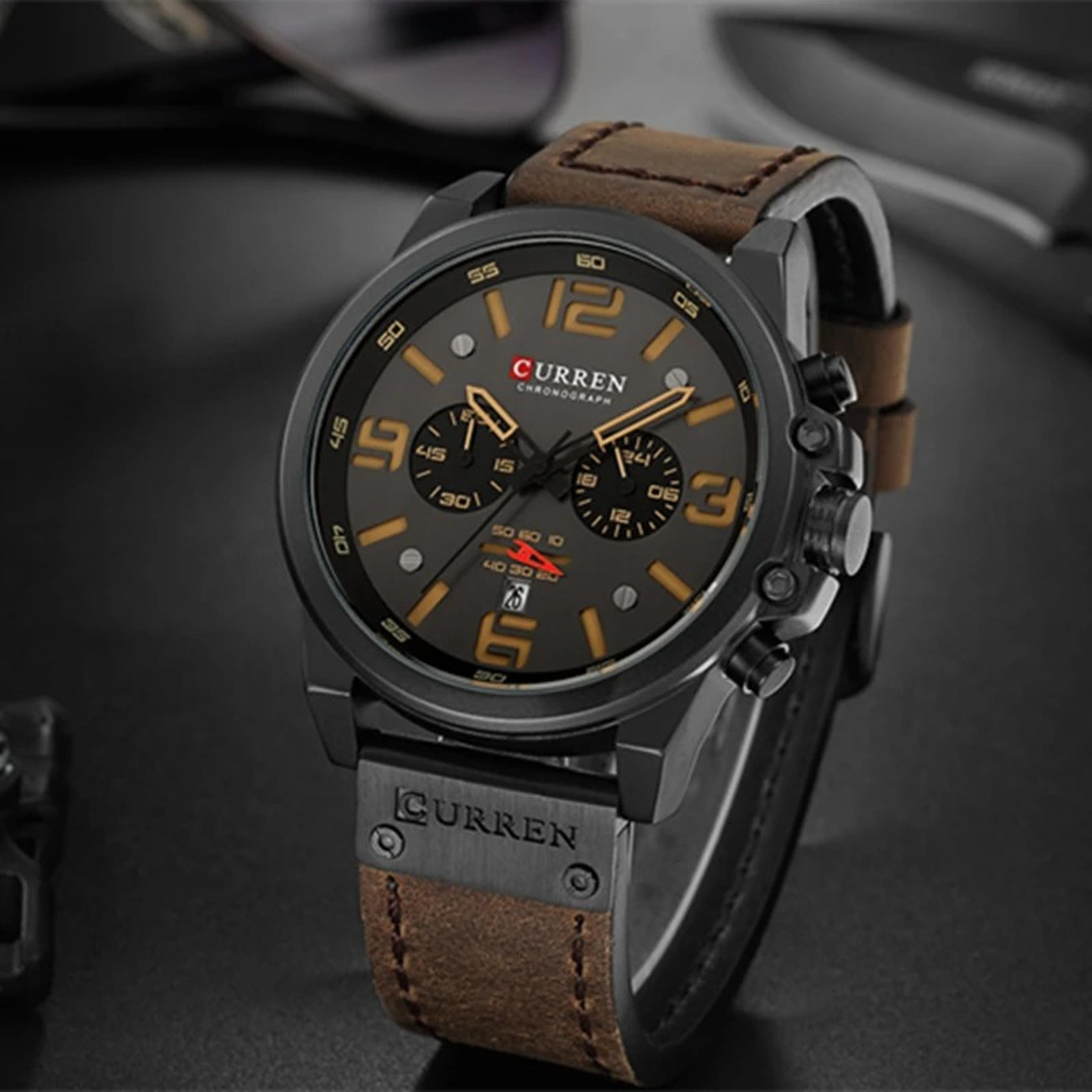 leather strap quartz wristwatch waterproof calendar casual dress watch