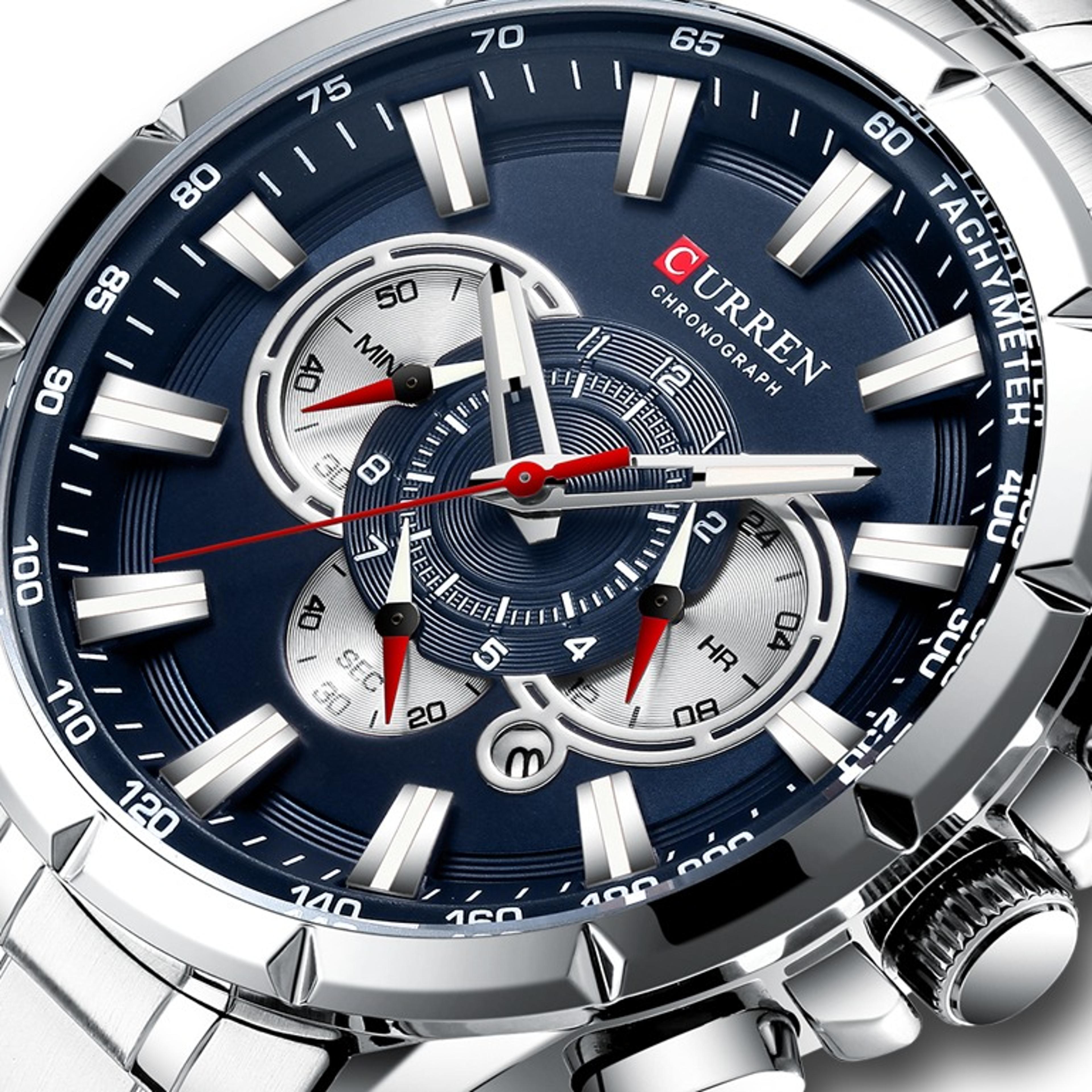 casual sport chronograph mens stainless steel watch with luminous dial