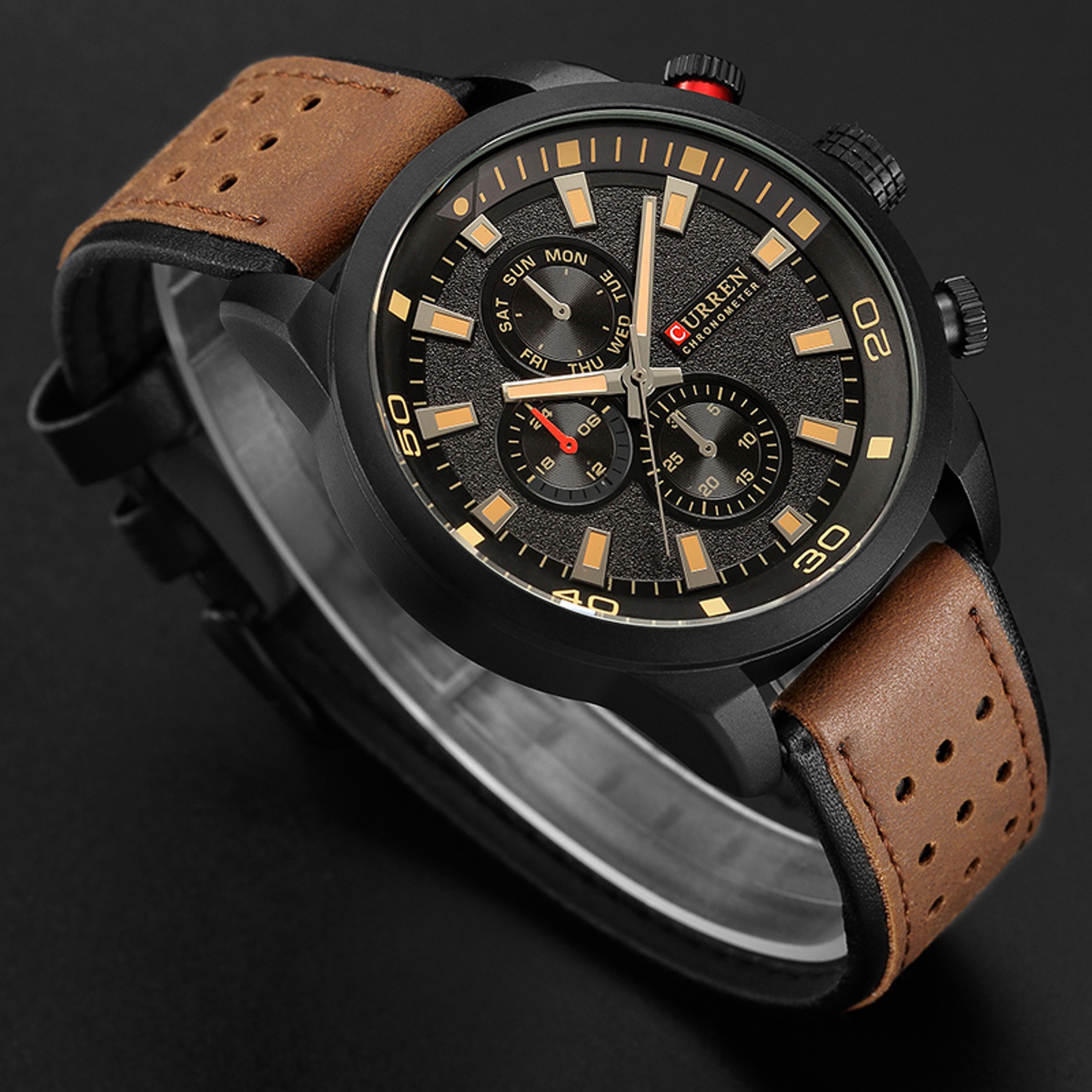 mens waterproof business leather watch with breathable strap classic casual wristwatch
