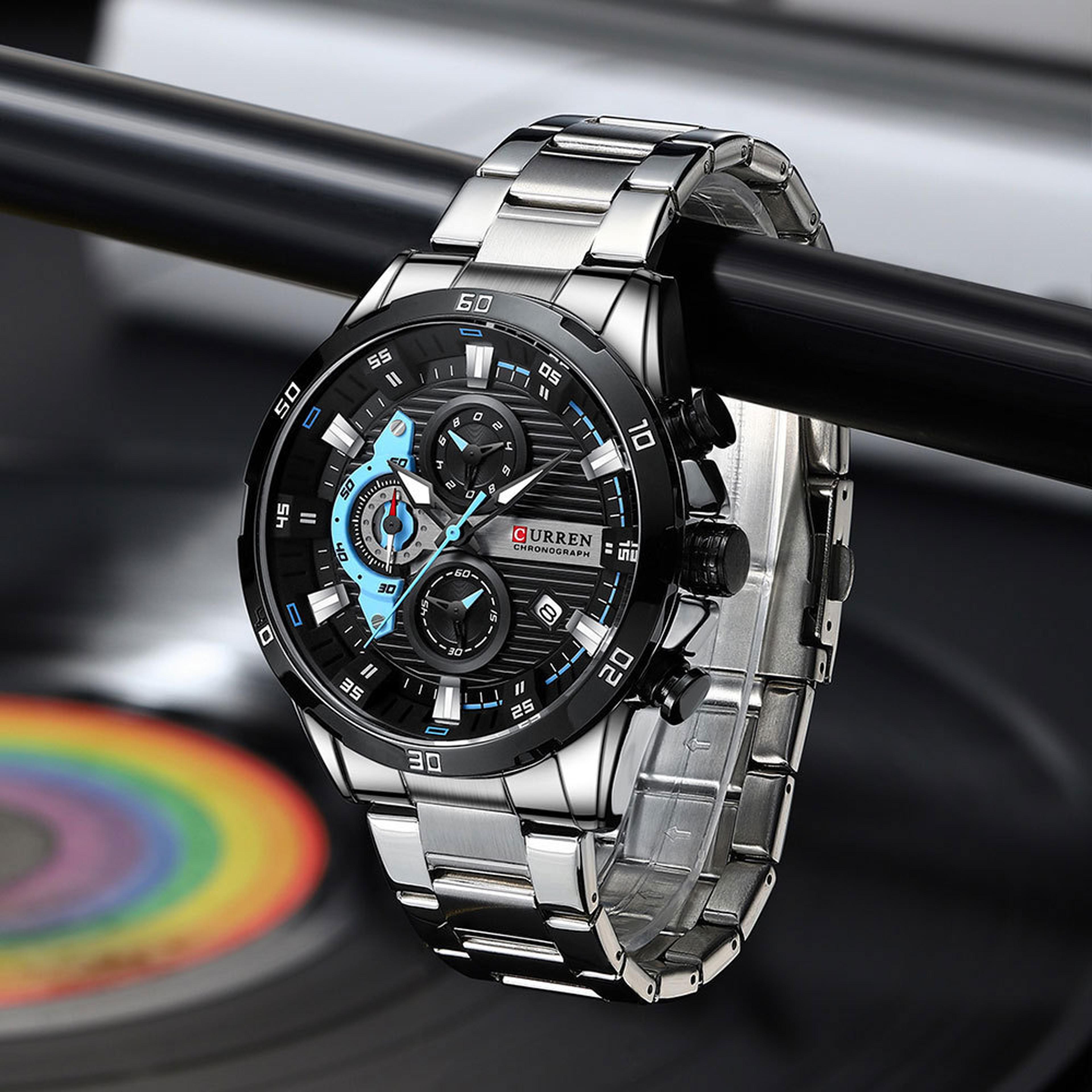 creative mens stainless steel chronograph watch with luminous dial for business casual style