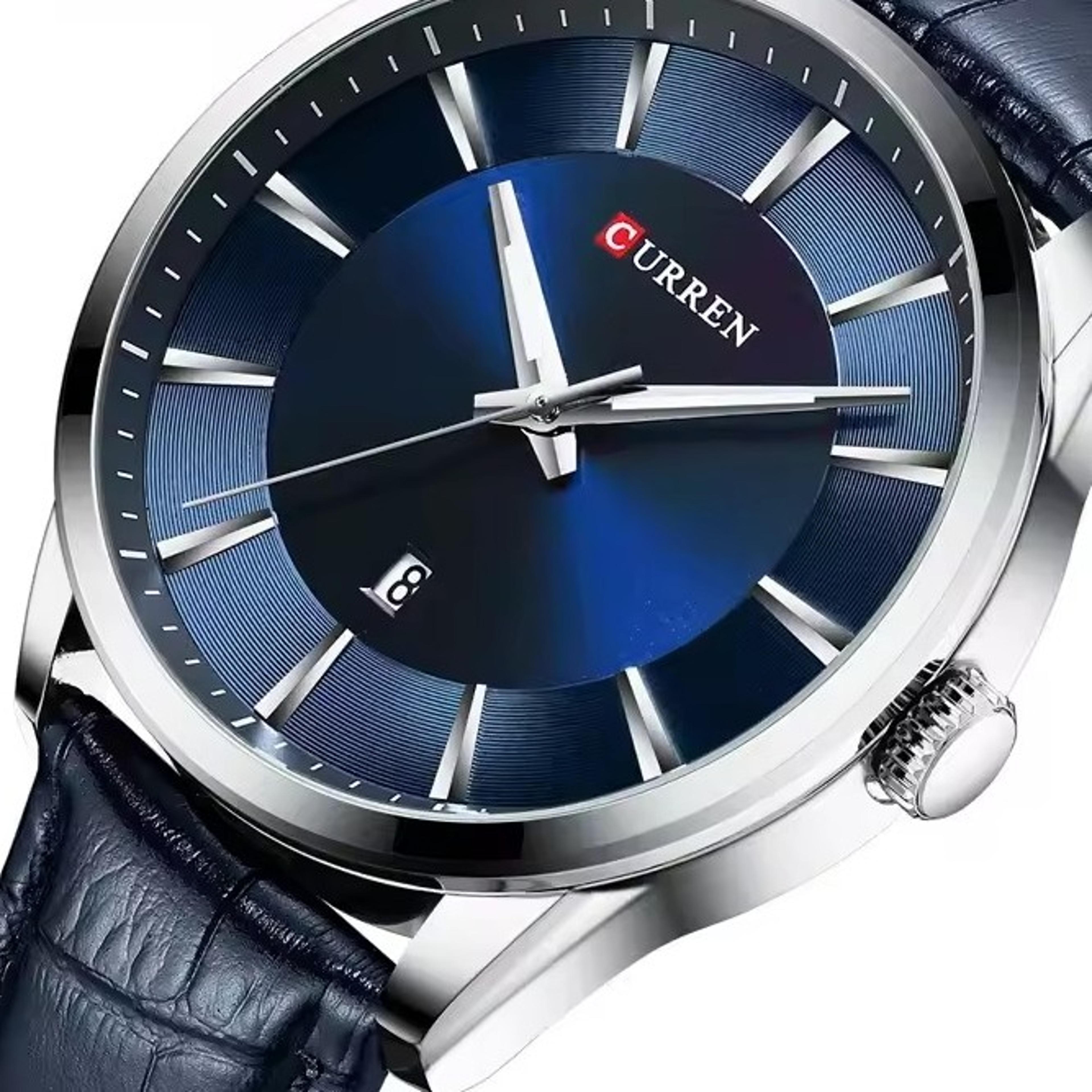 minimalist calendar quartz watch with leather strap water resistant business style