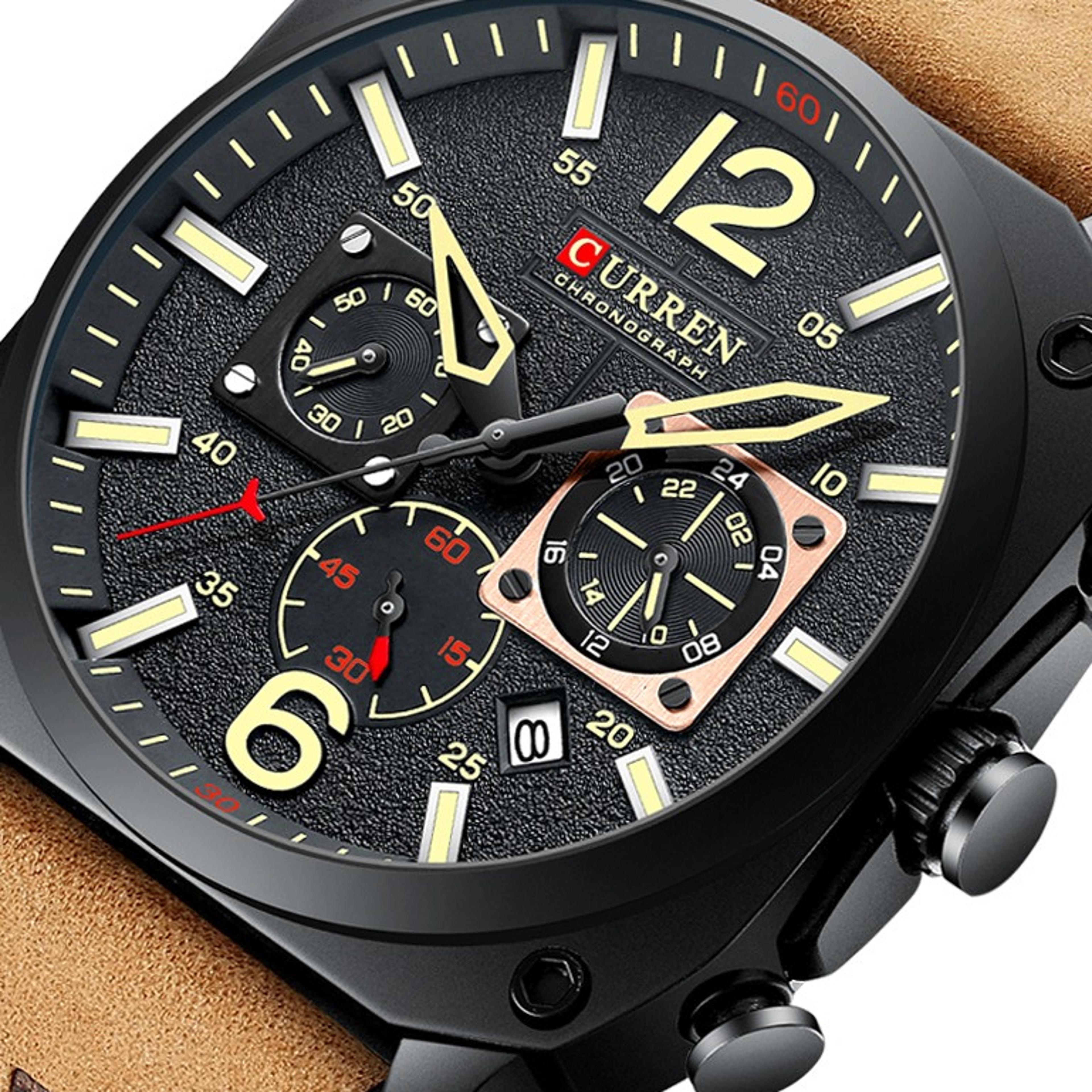 fashion water resistant men's leather strap quartz calendar watch