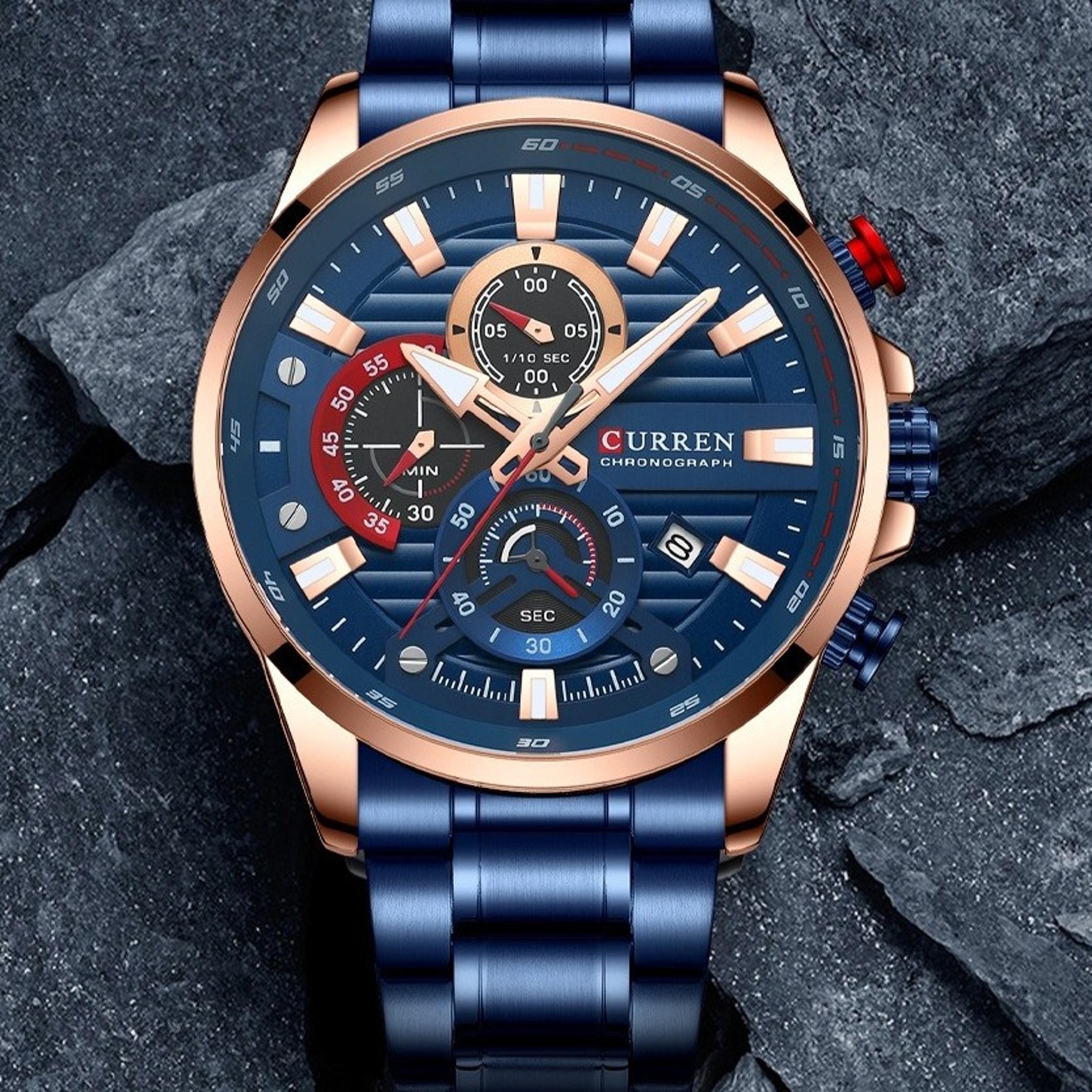 minimalist six hand quartz watch water resistant calendar business wristwatch