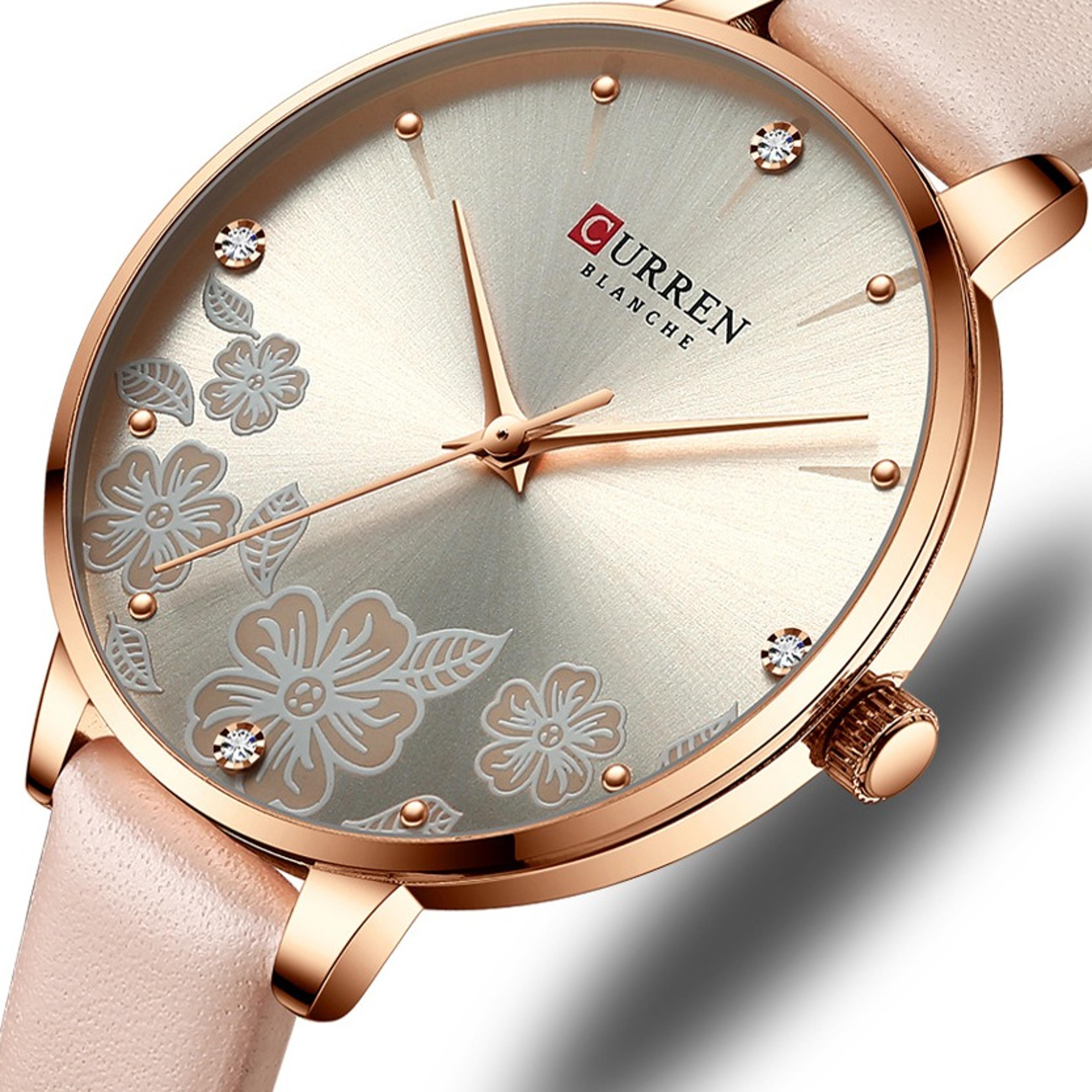 slim minimalist womens leather strap quartz watch with rhinestone dial