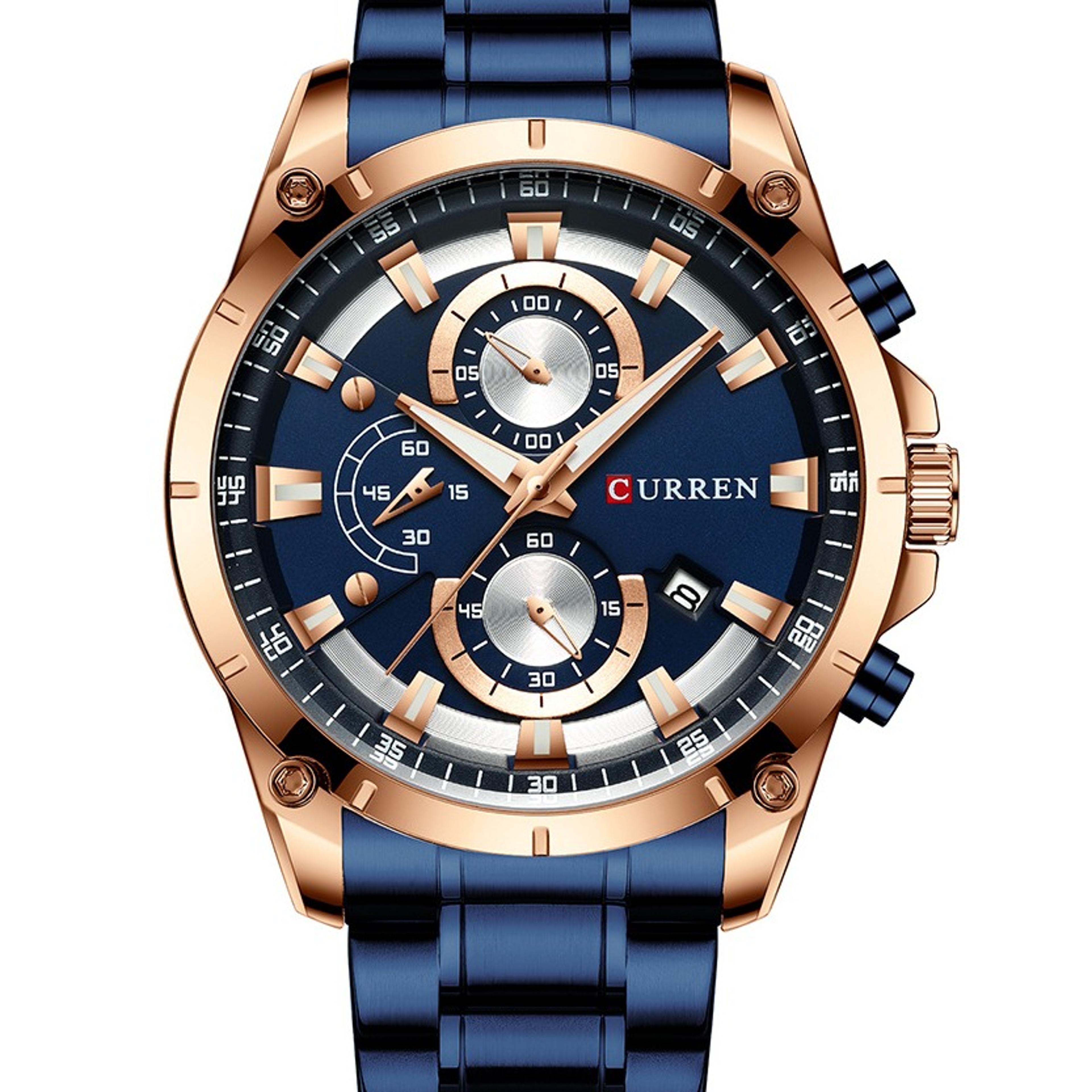minimalist mens quartz business watch with stainless steel strap and calendar