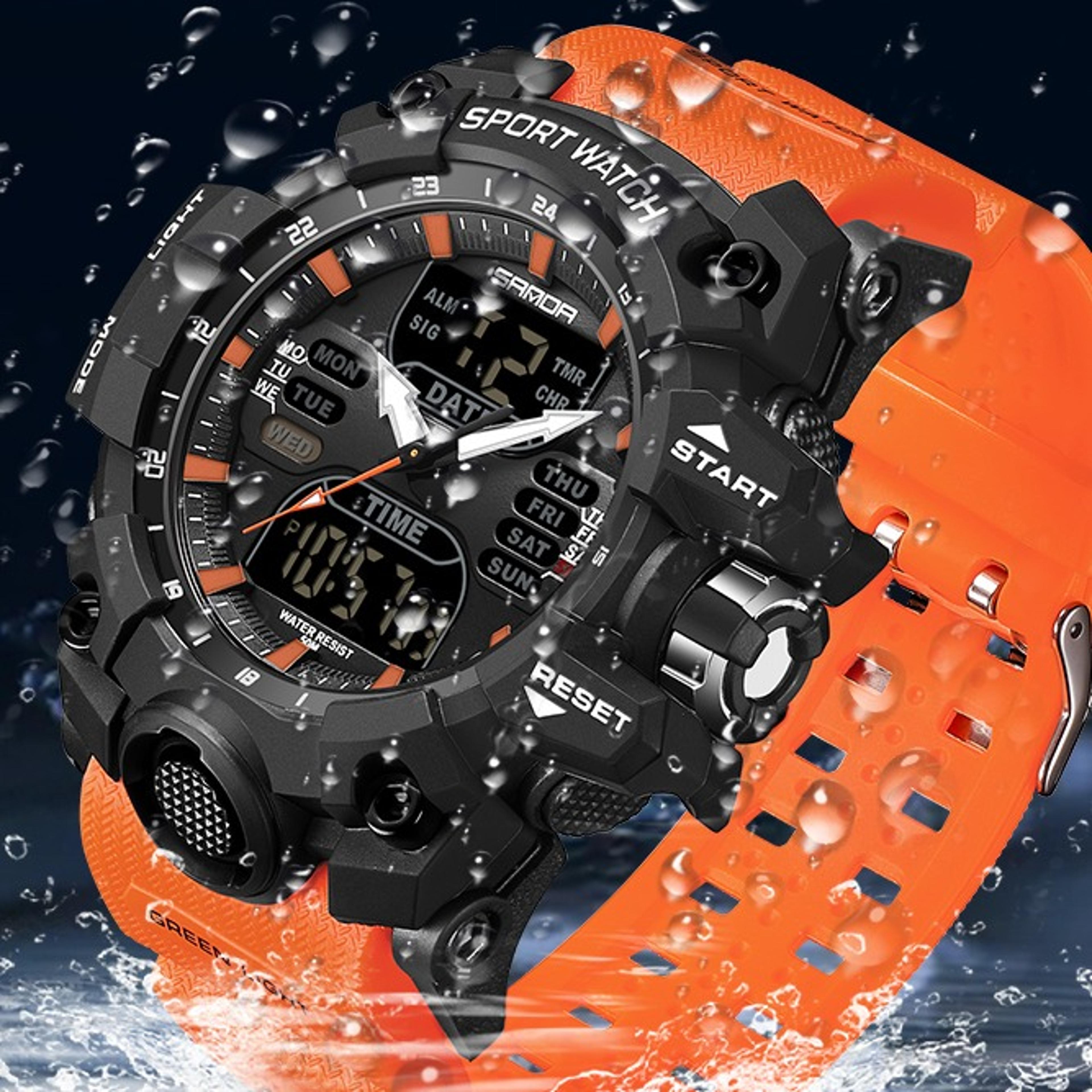 military digital watch for men outdoor sports led dual display waterproof wristwatch