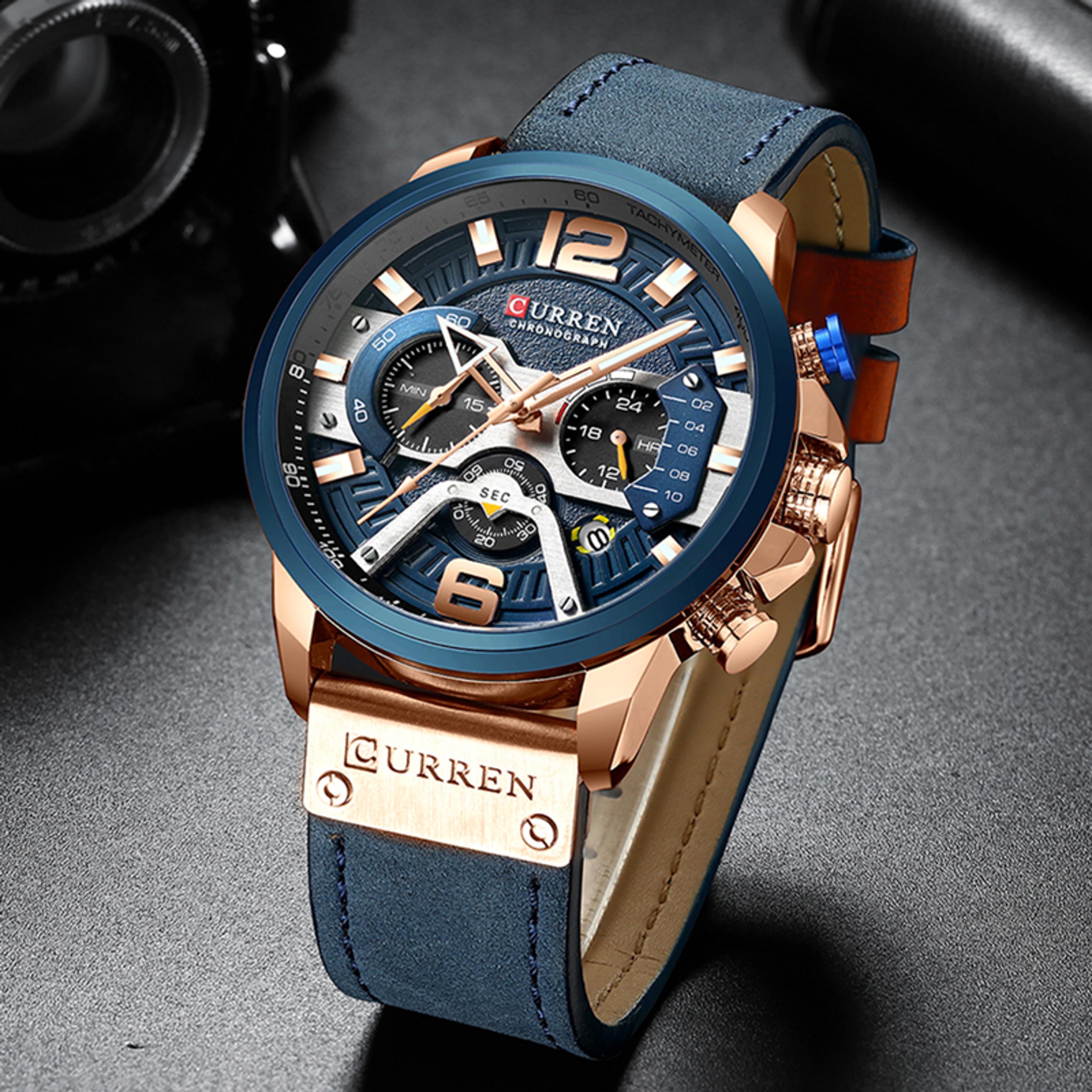 luxury military watch for men with leather strap chronograph sport design