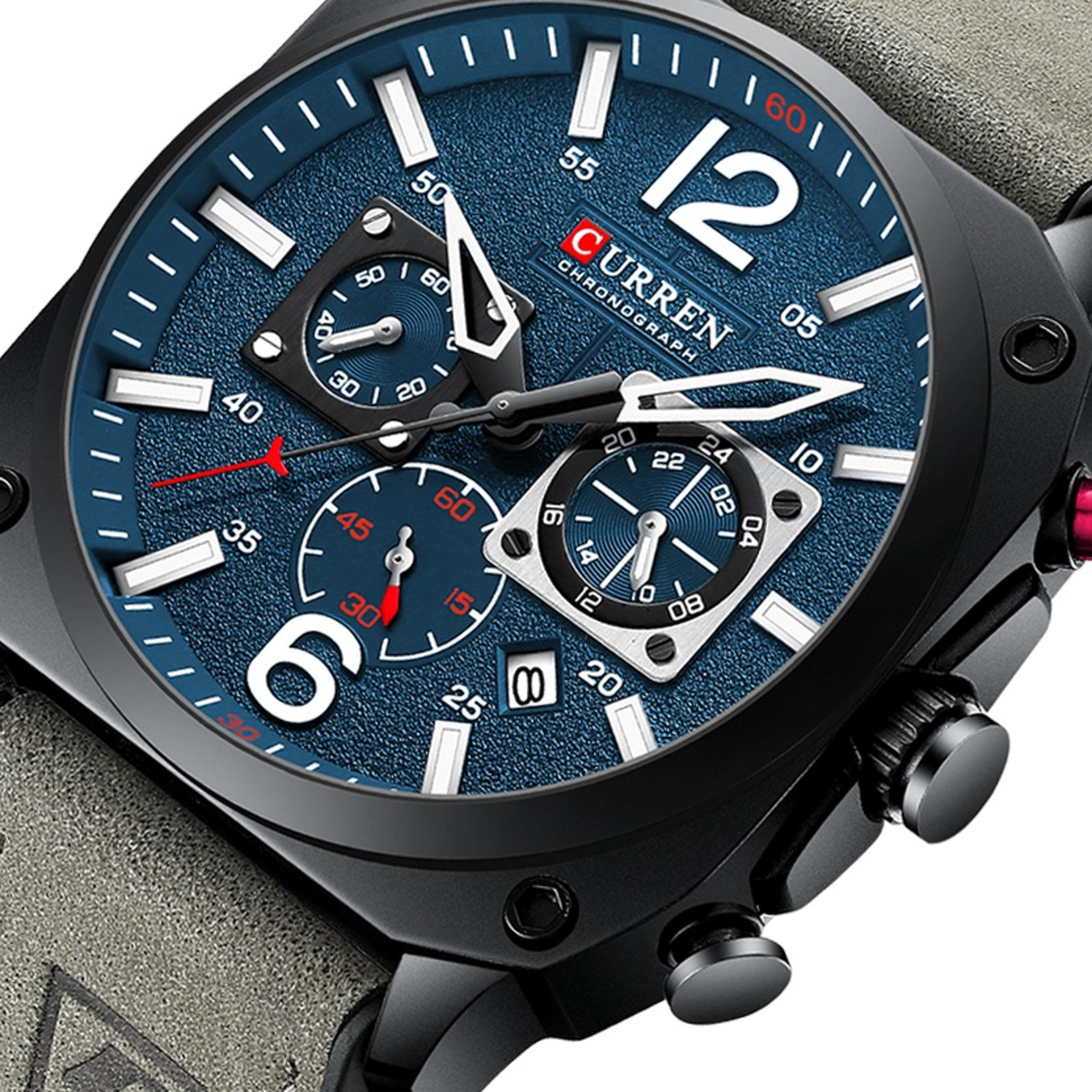 mens chronograph leather quartz watch waterproof luminous calendar fashion wristwatch