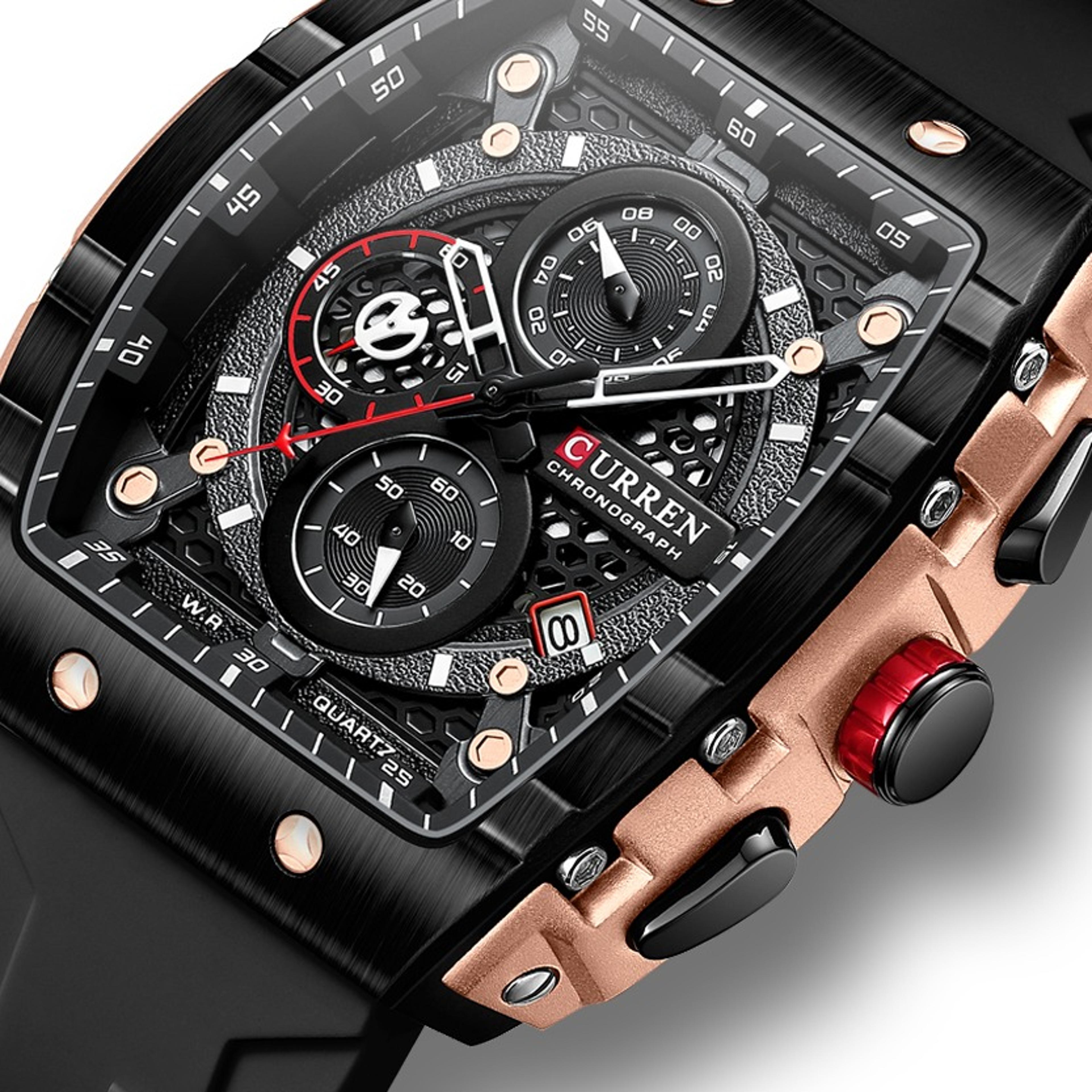 luxury square quartz watch for men waterproof luminous chronograph wristwatch