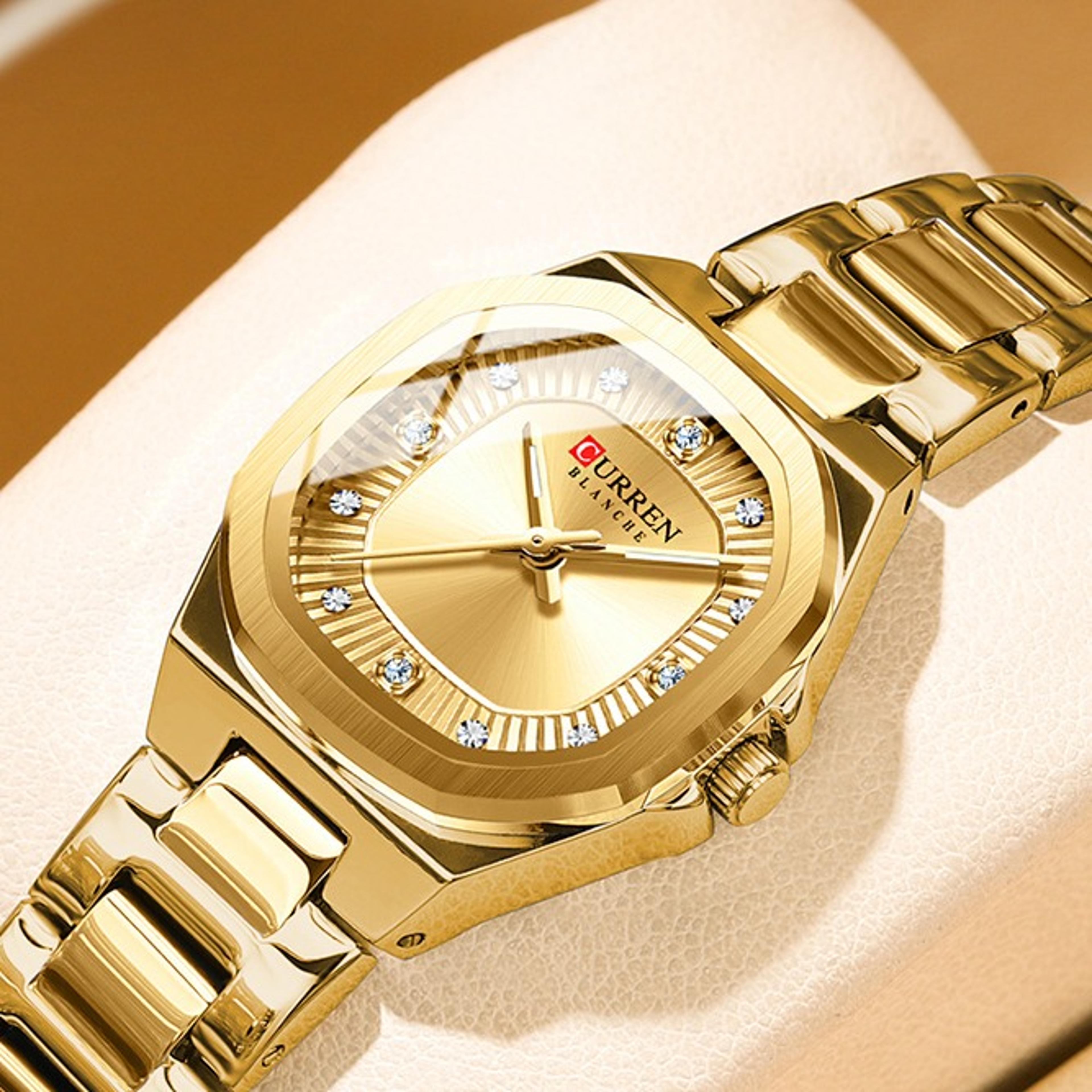gold womens watch with diamond accents stainless steel elegant fashion watch