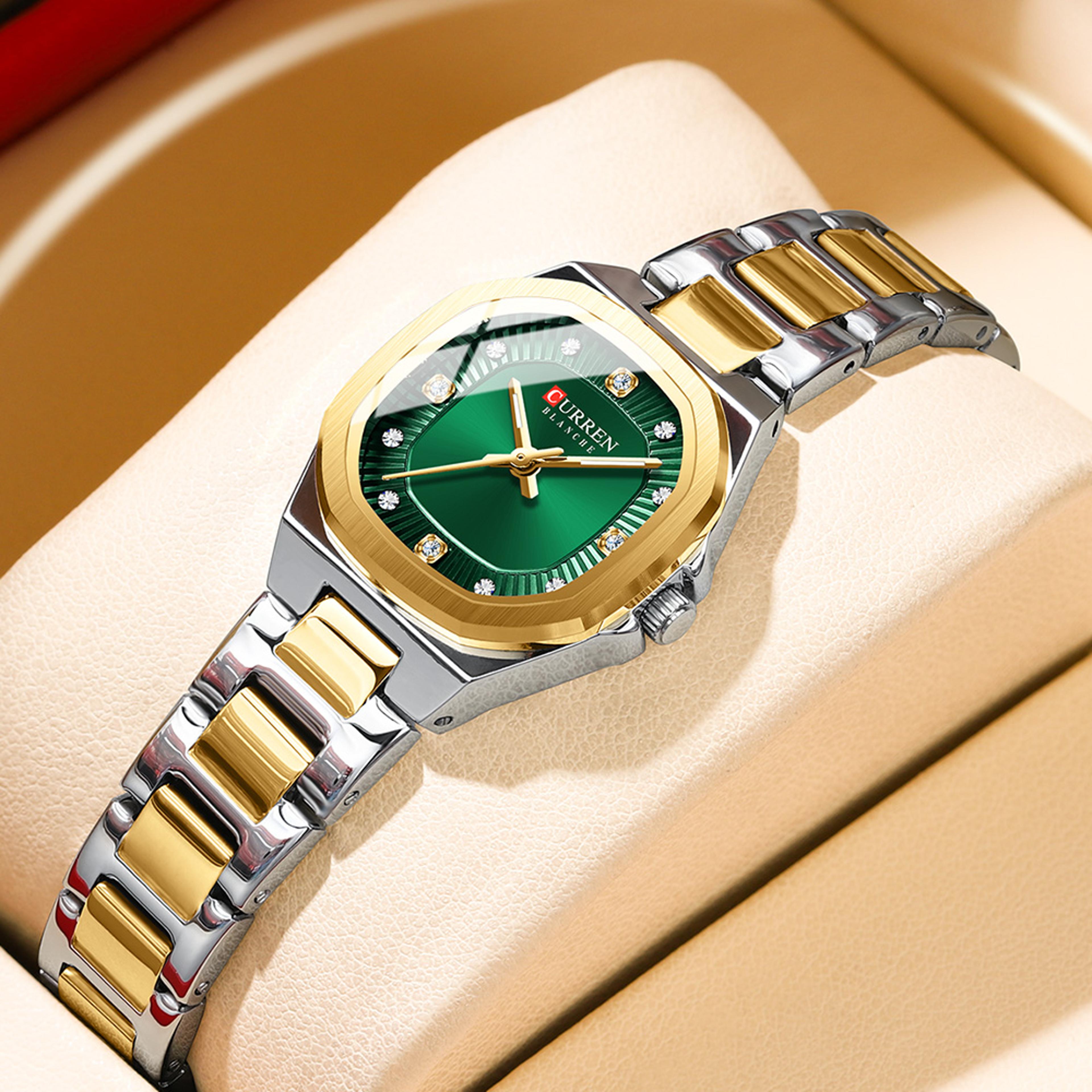 minimalist women quartz watch stainless steel waterproof elegant green dial wristwatch
