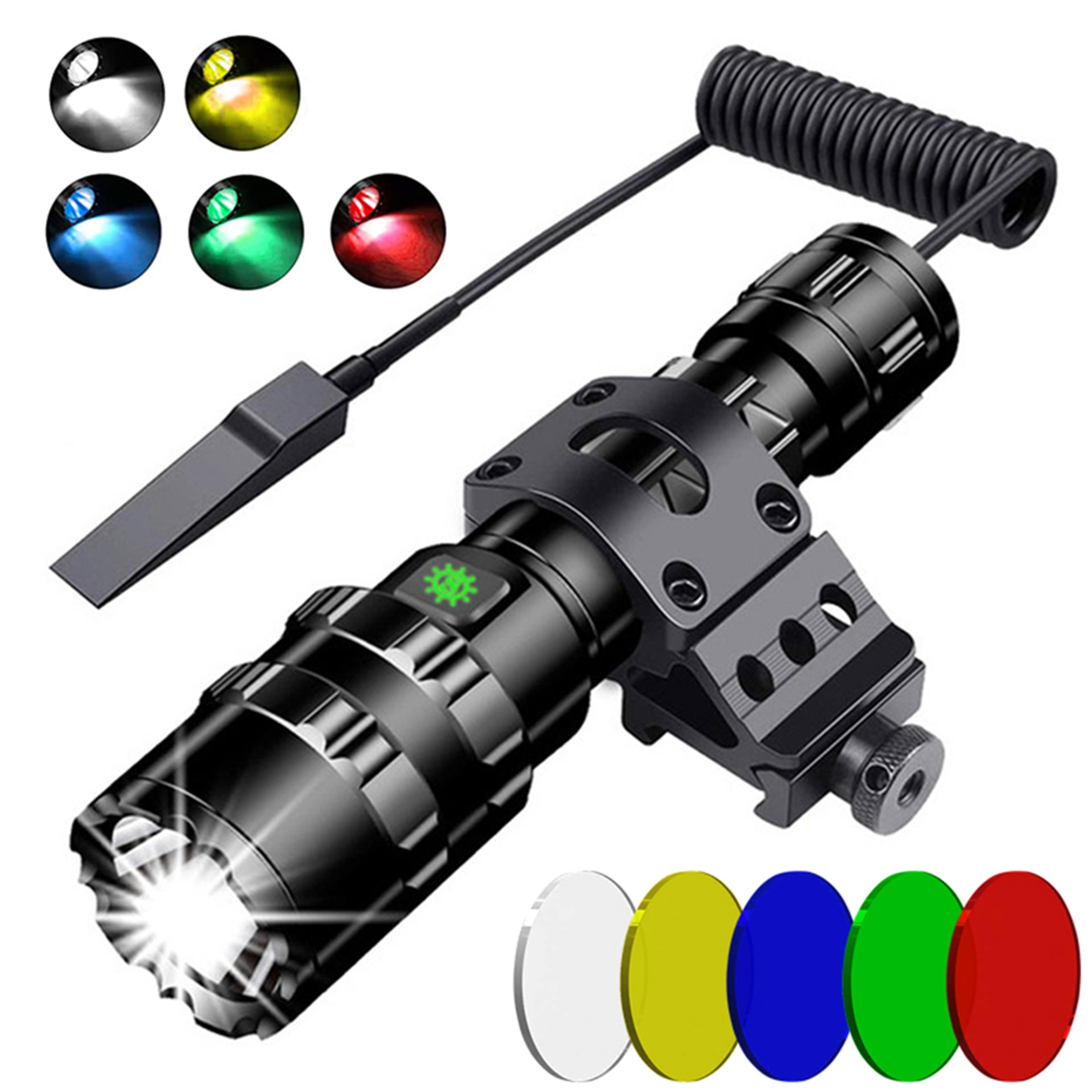 tactical hunting flashlight rechargeable waterproof torch with gun mount