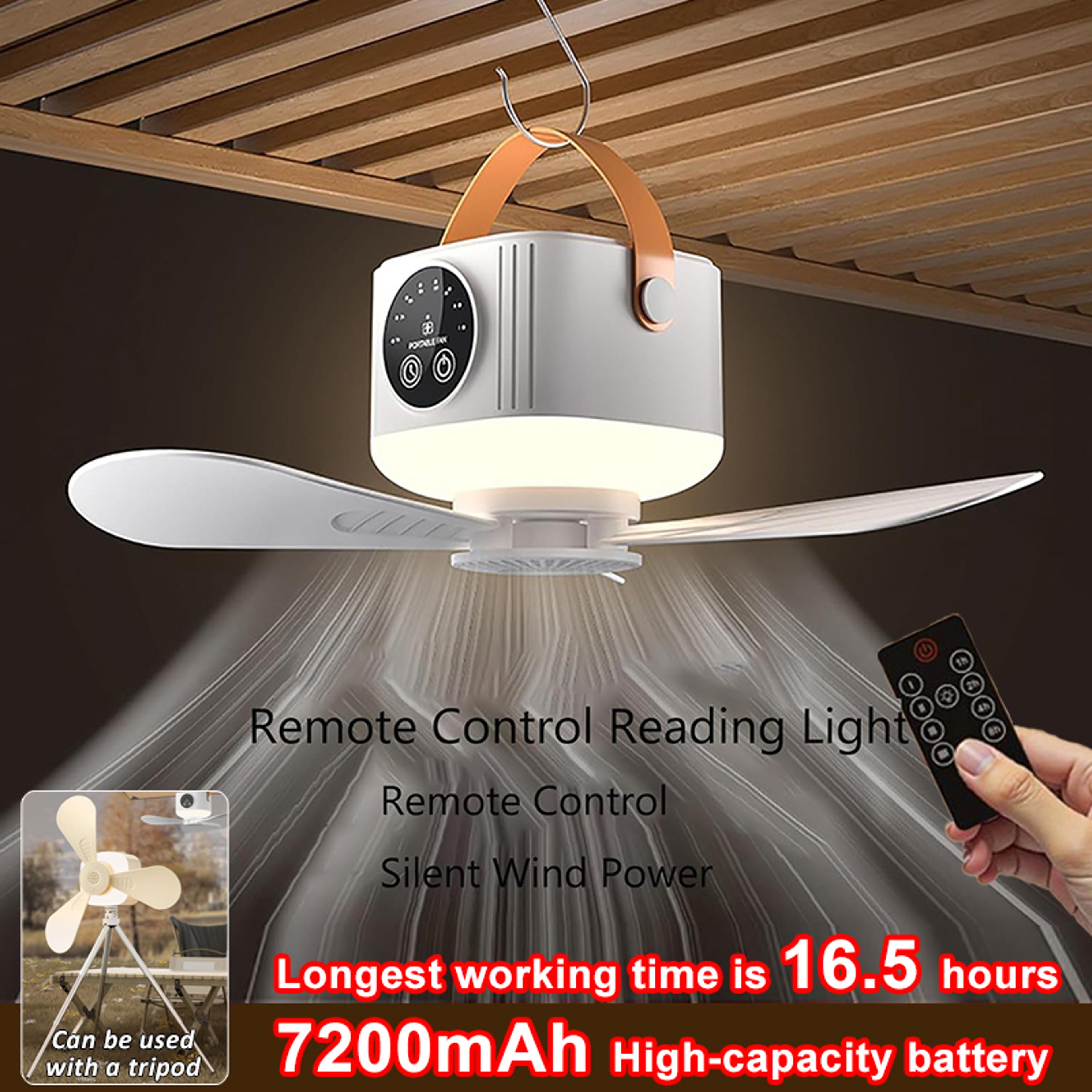 portable rechargeable ceiling fan with led light remote control