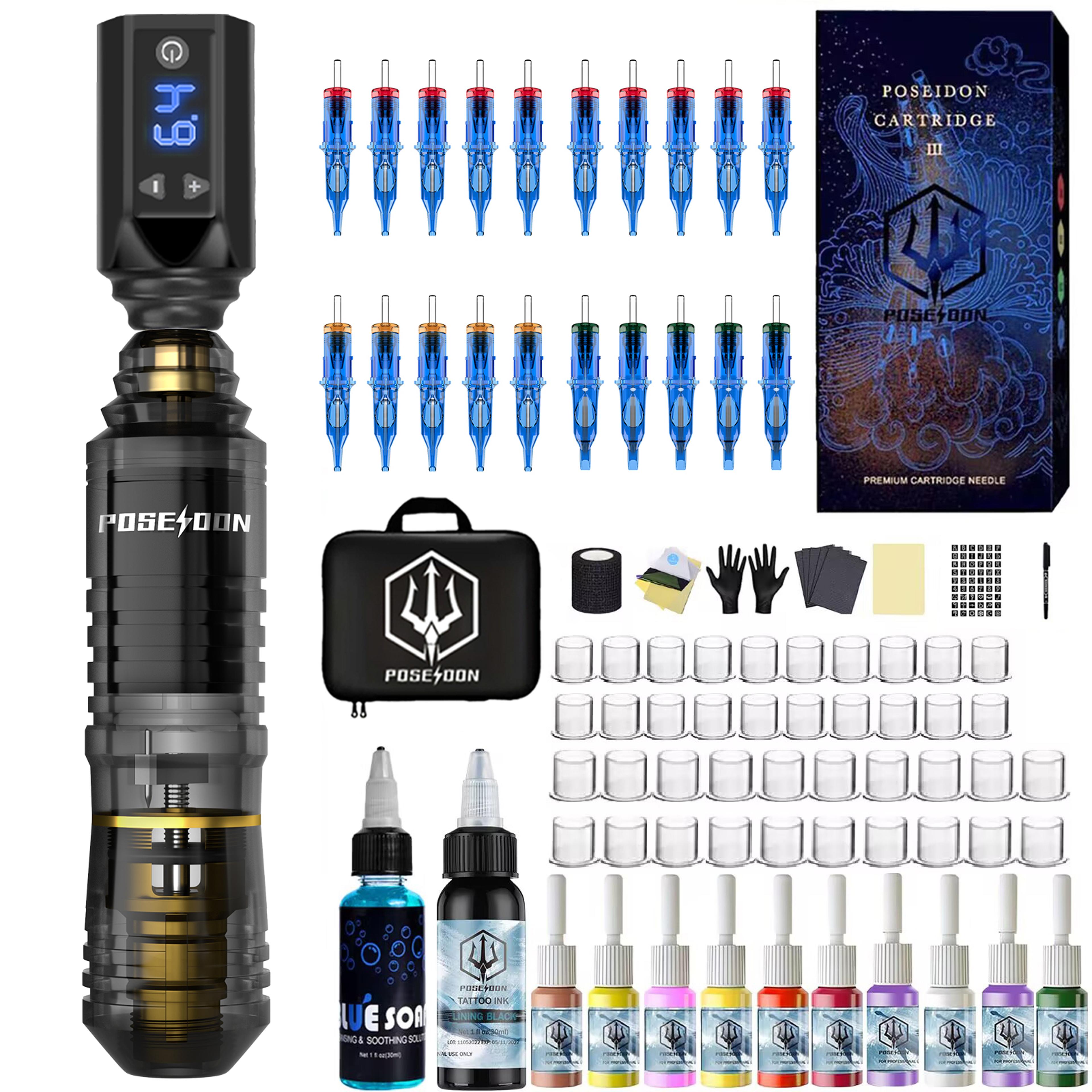 wireless tattoo pen kit with transparent tattoo machine and power supply