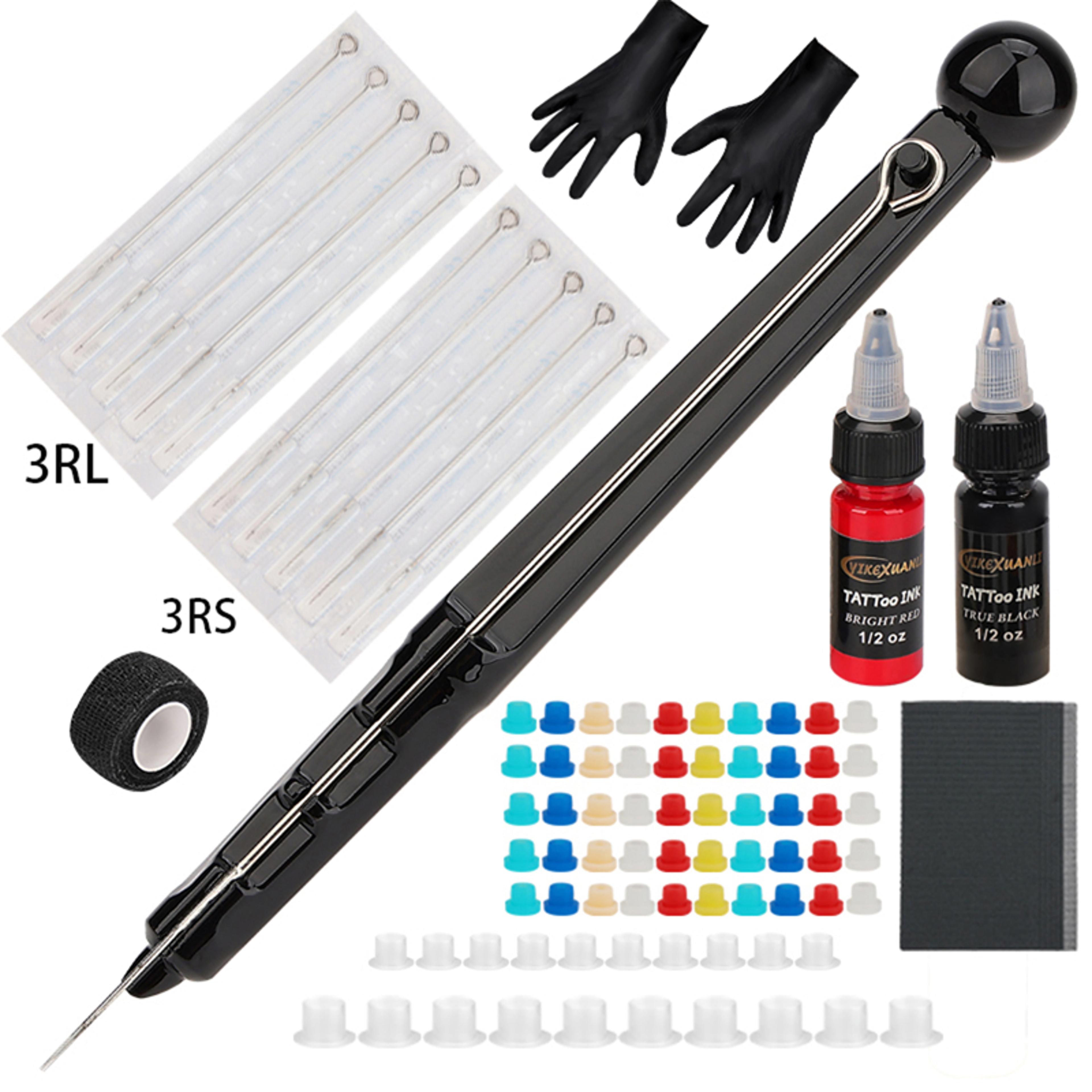 hand poke tattoo pen kit with ink cups and tattoo needle holder for beginners and artists