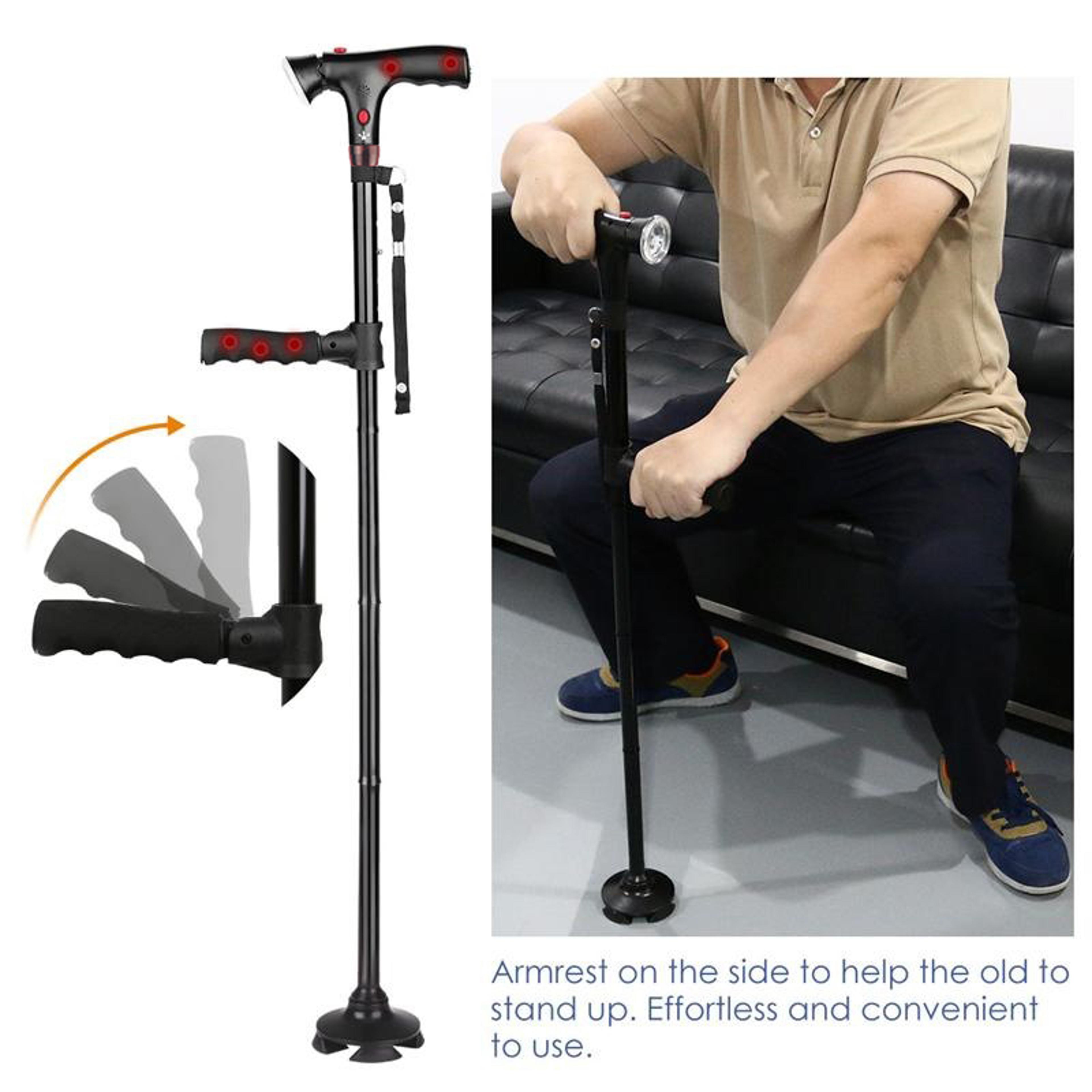 collapsible telescopic folding walking cane with led light alarm and adjustable support stick for seniors