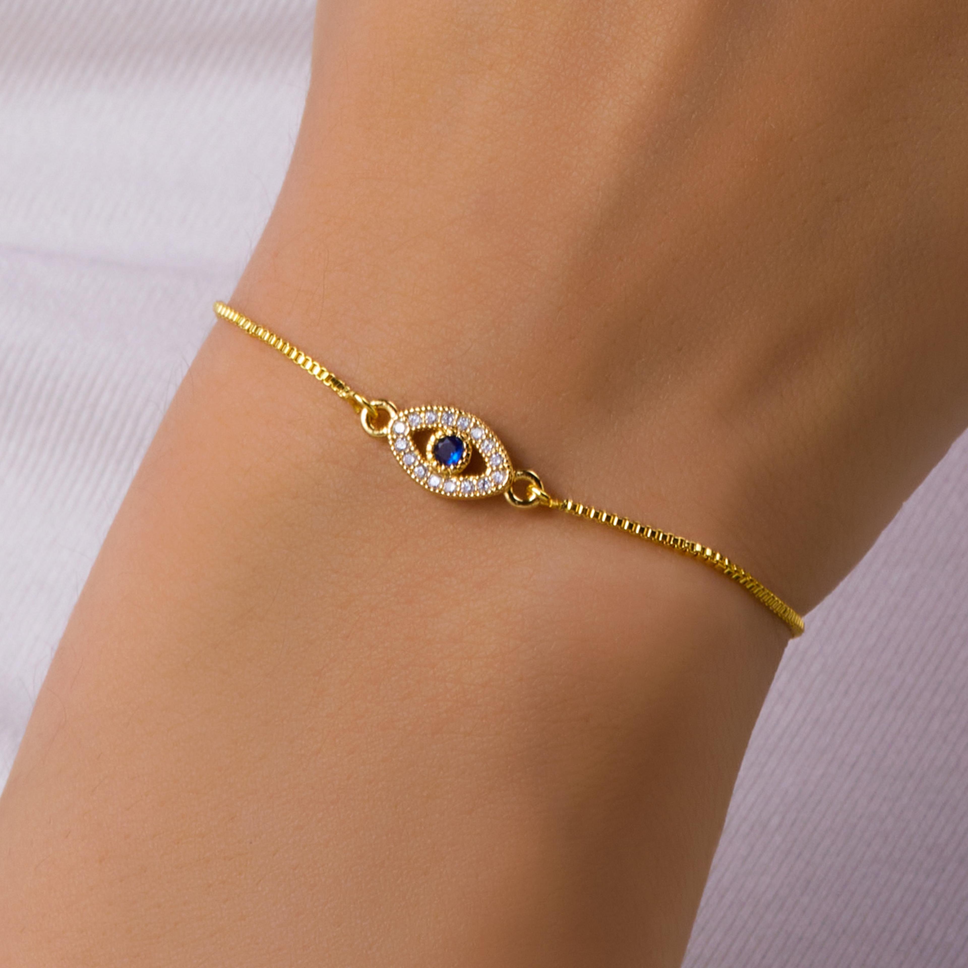 luxury gold zircon evil eye bracelet adjustable lucky jewelry gift