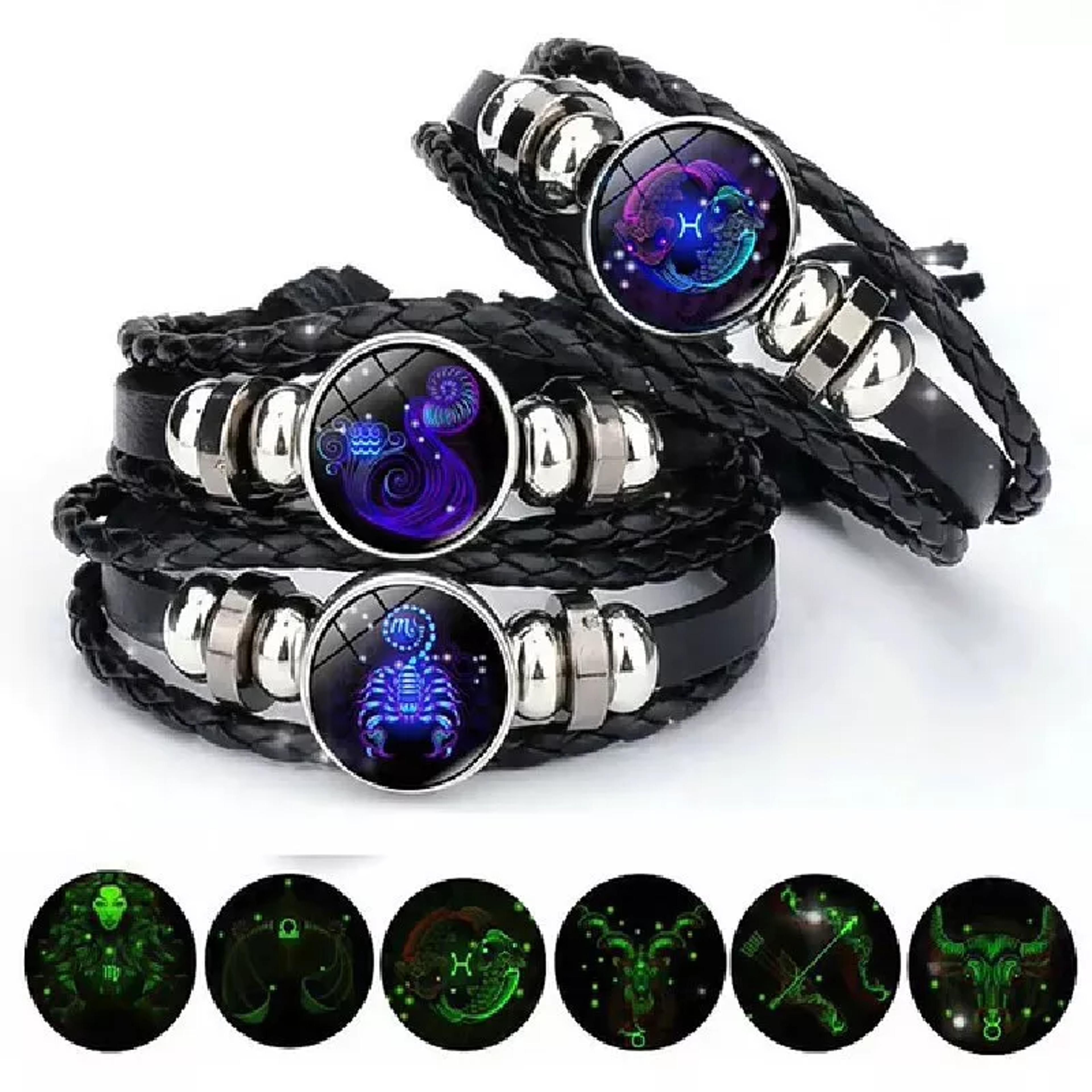 luminous zodiac constellation bracelet for couples black leather charm jewelry