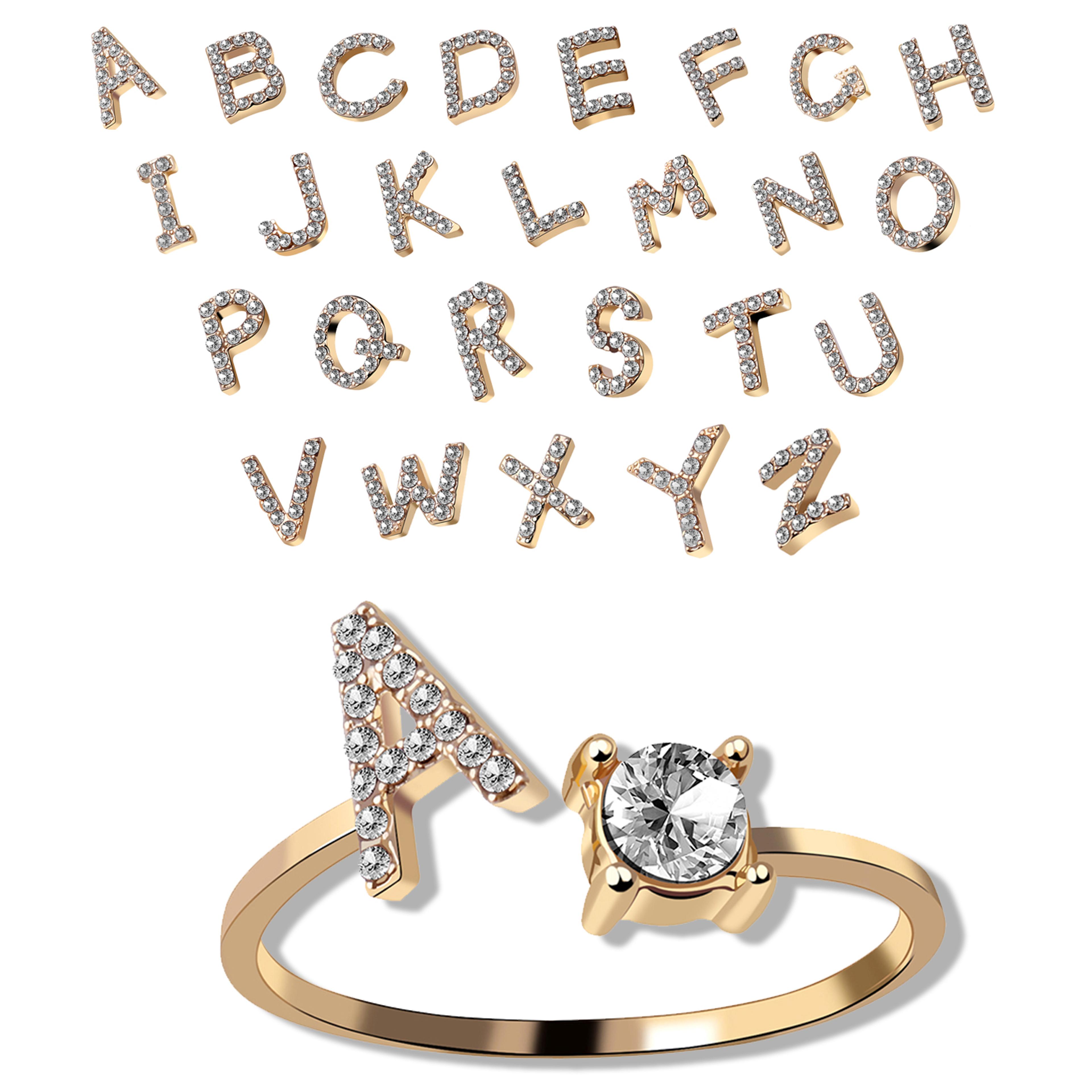 fashion initials a-z letter ring women classic gold color silver color opening finger ring for party jewelry gift wholesale