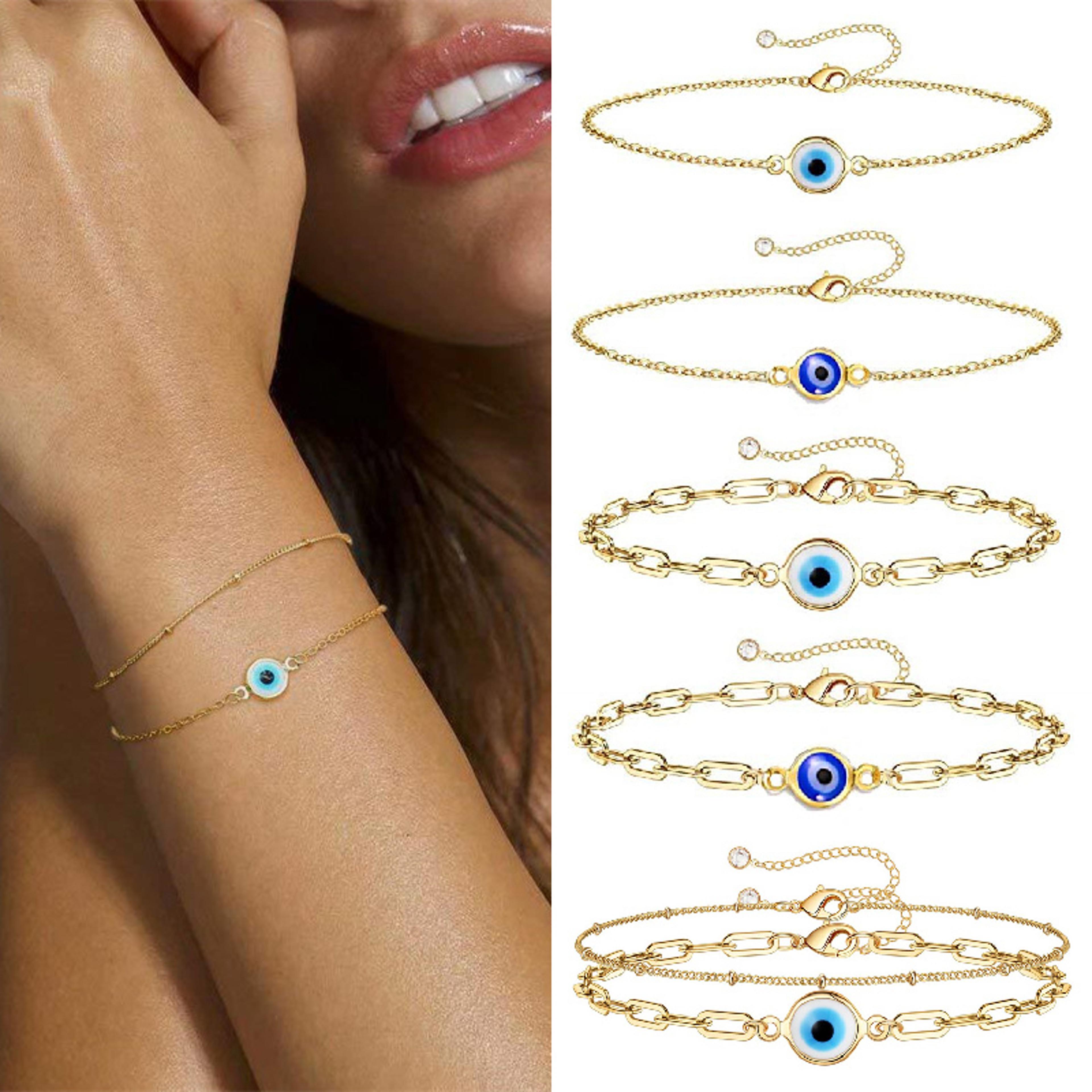 turkish evil eye gold bracelet handmade stainless steel luck jewelry for women men