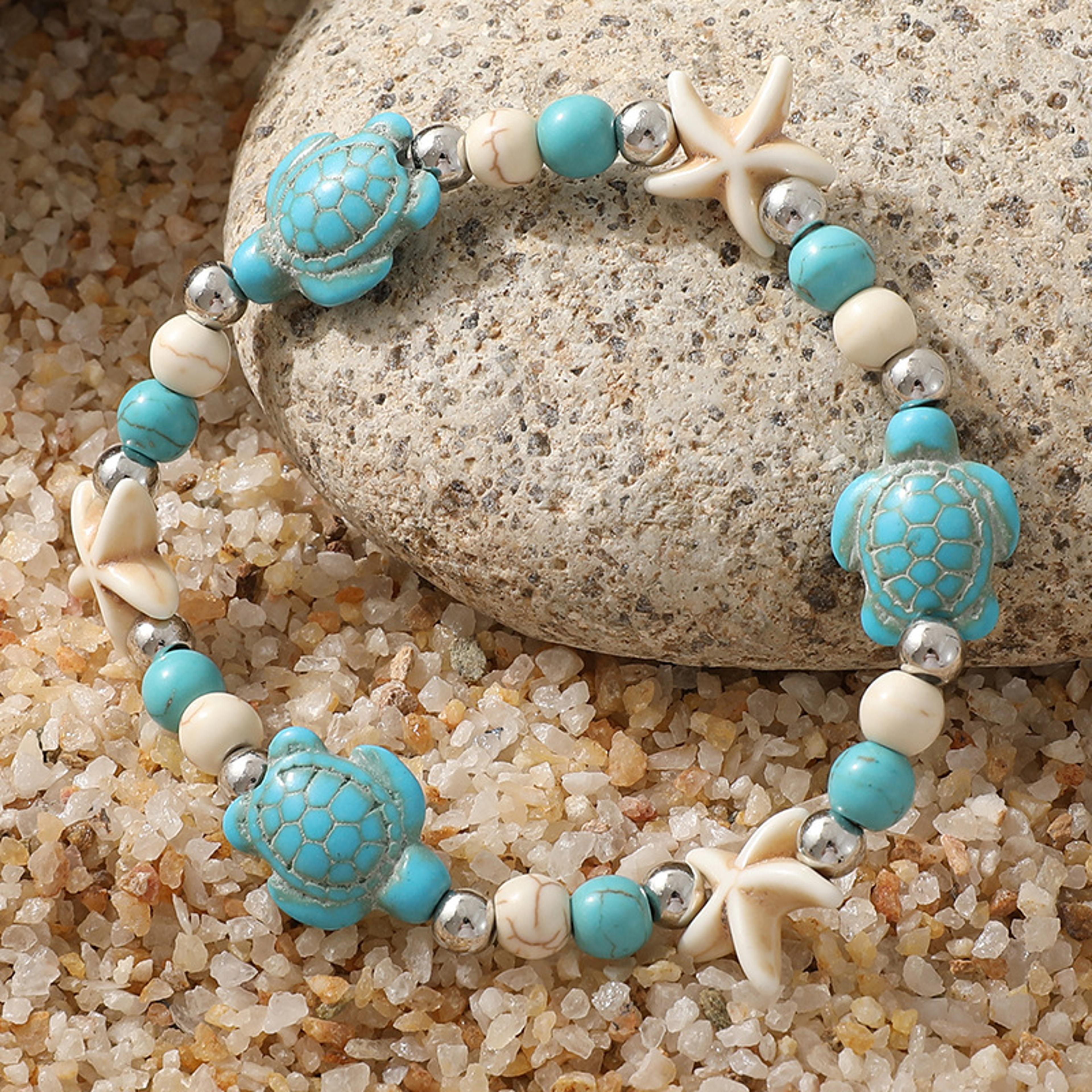 bohemian shell bead bracelet for women sea star turtle woven rope beach jewelry