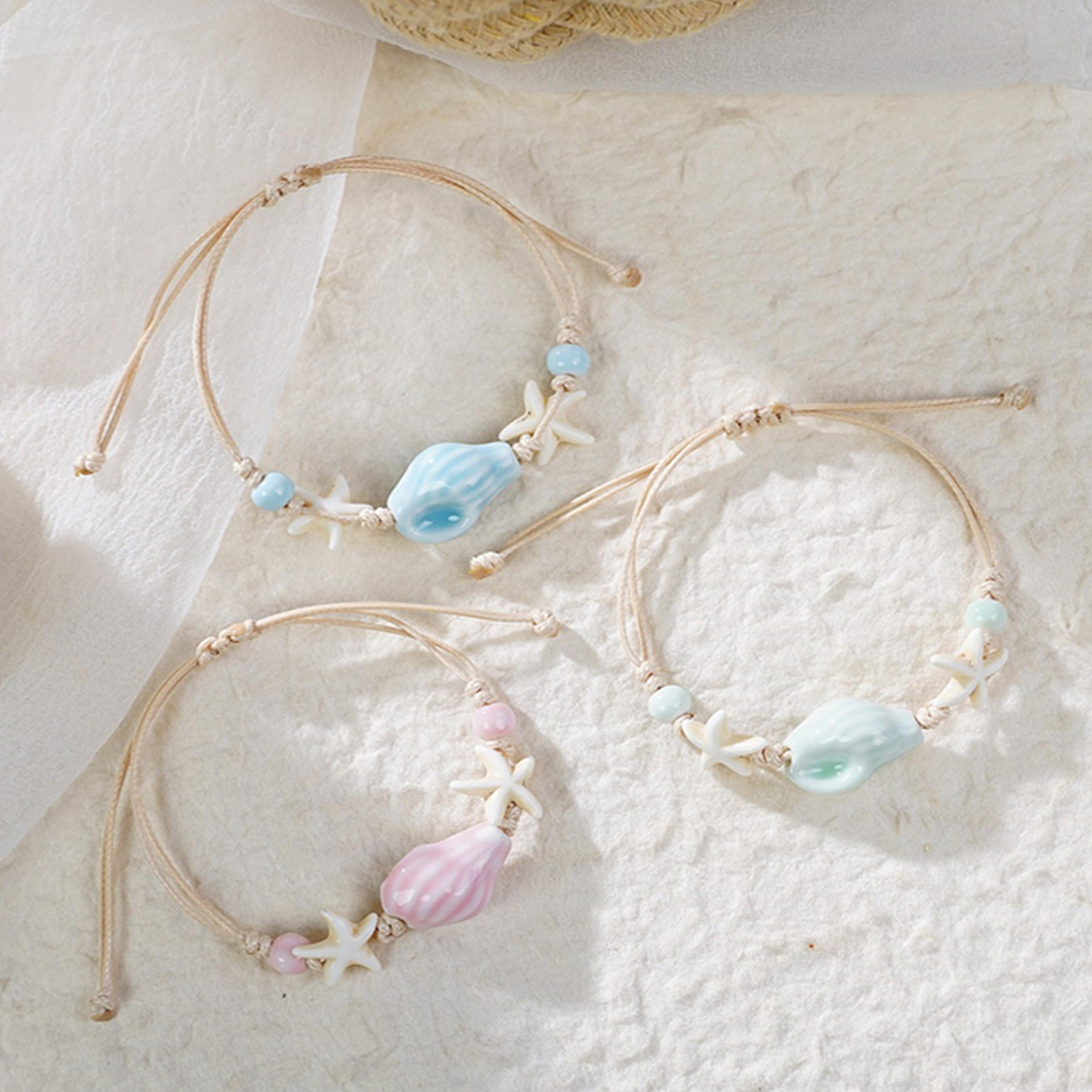 conch starfish shell beaded bracelet for women beach jewelry adjustable boho gift